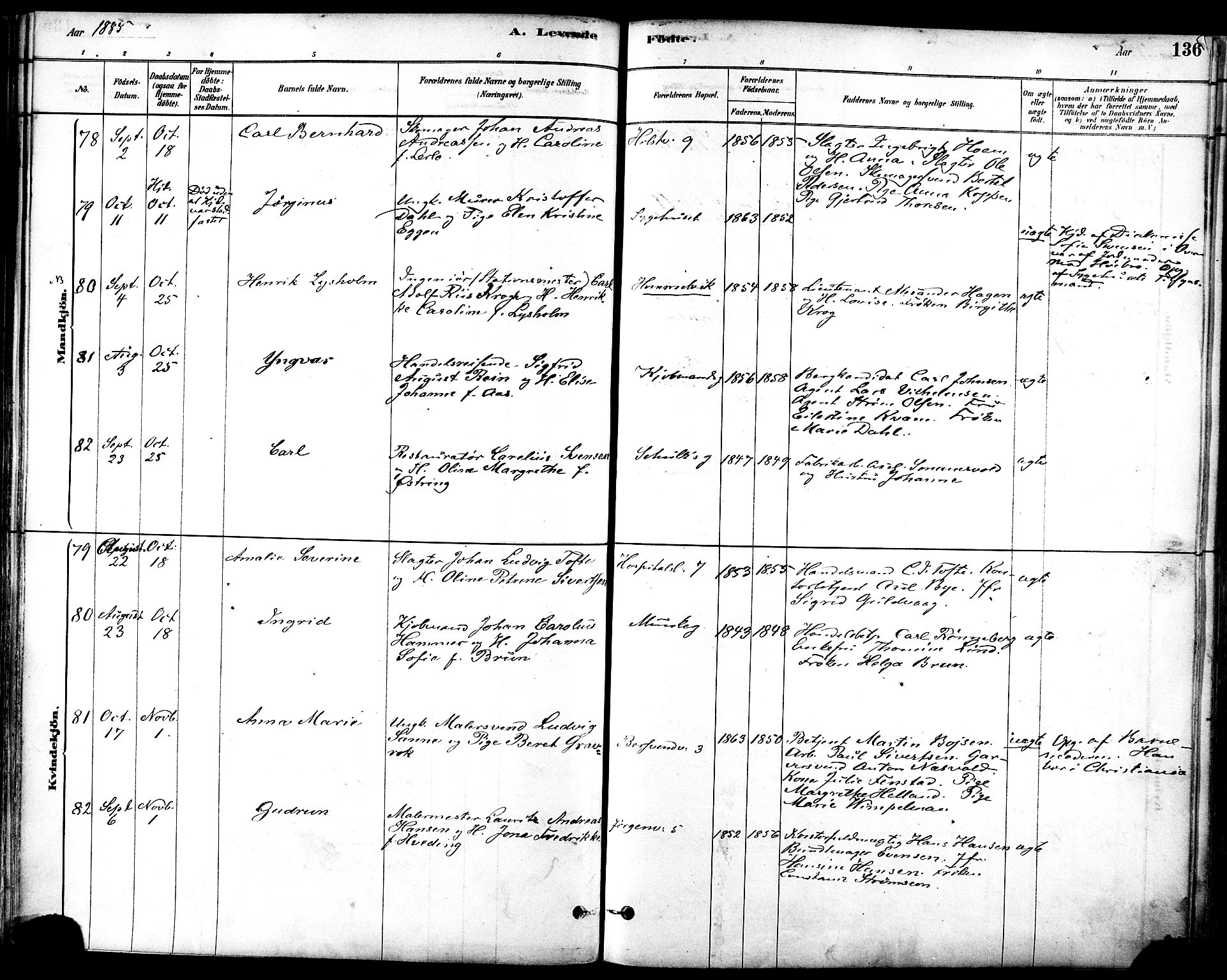 Ministerialprotokoller, klokkerbøker og fødselsregistre - Sør-Trøndelag, SAT/A-1456/601/L0057: Ministerialbok nr. 601A25, 1877-1891, s. 136