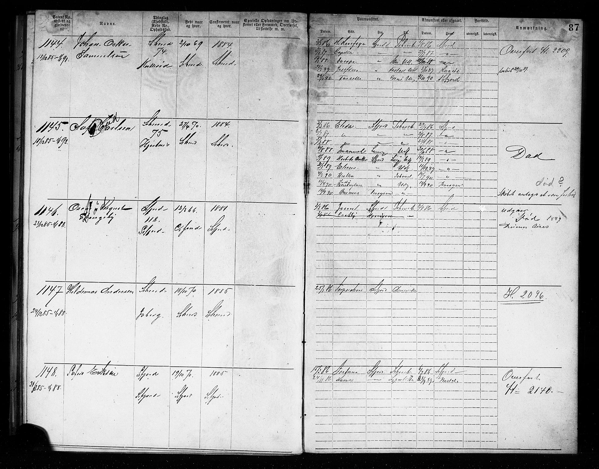Sandefjord innrulleringskontor, AV/SAKO-A-788/F/Fa/L0004: Annotasjonsrulle, 1879-1889, s. 90