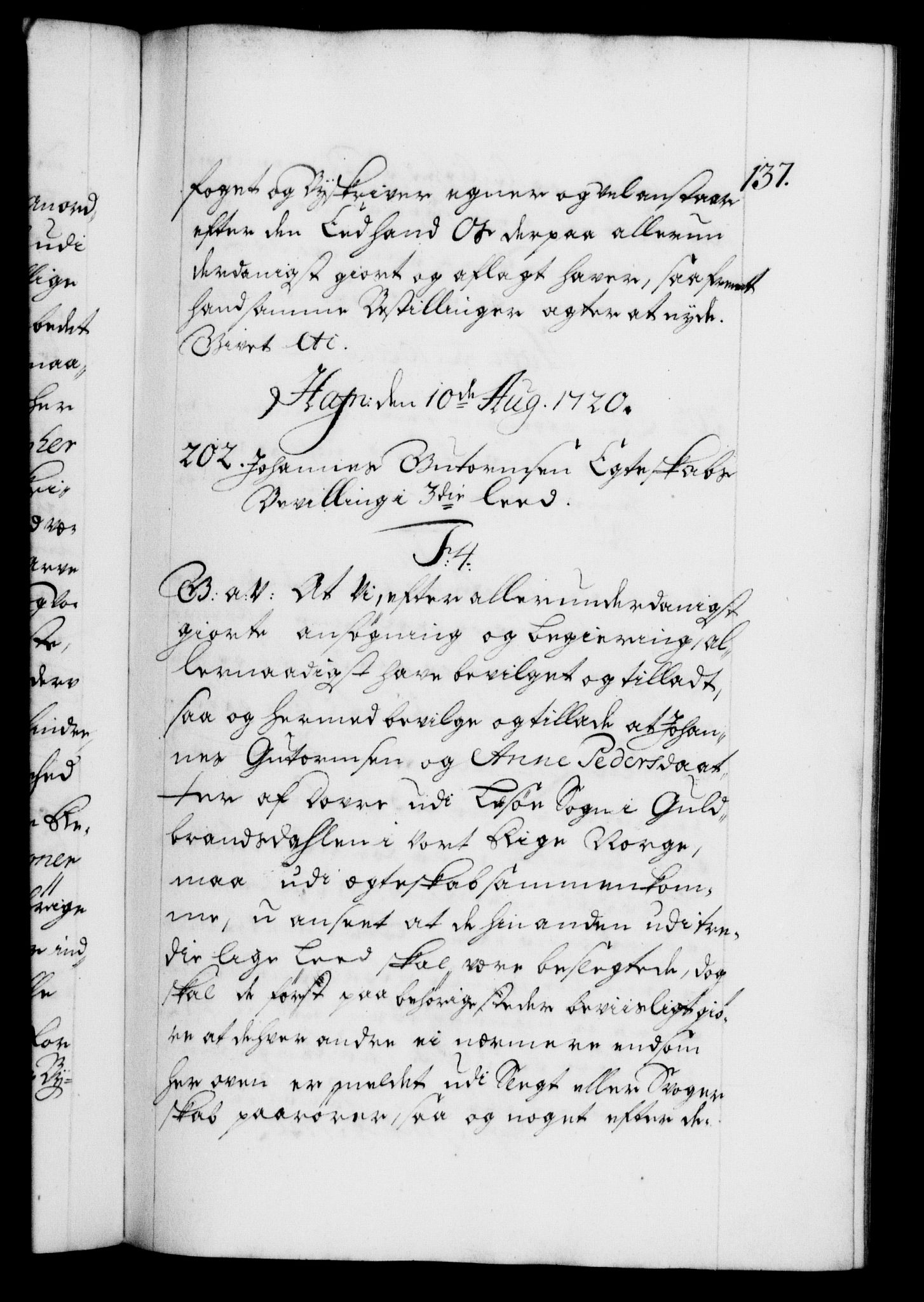 Danske Kanselli 1572-1799, AV/RA-EA-3023/F/Fc/Fca/Fcaa/L0023: Norske registre, 1720-1722, s. 137a