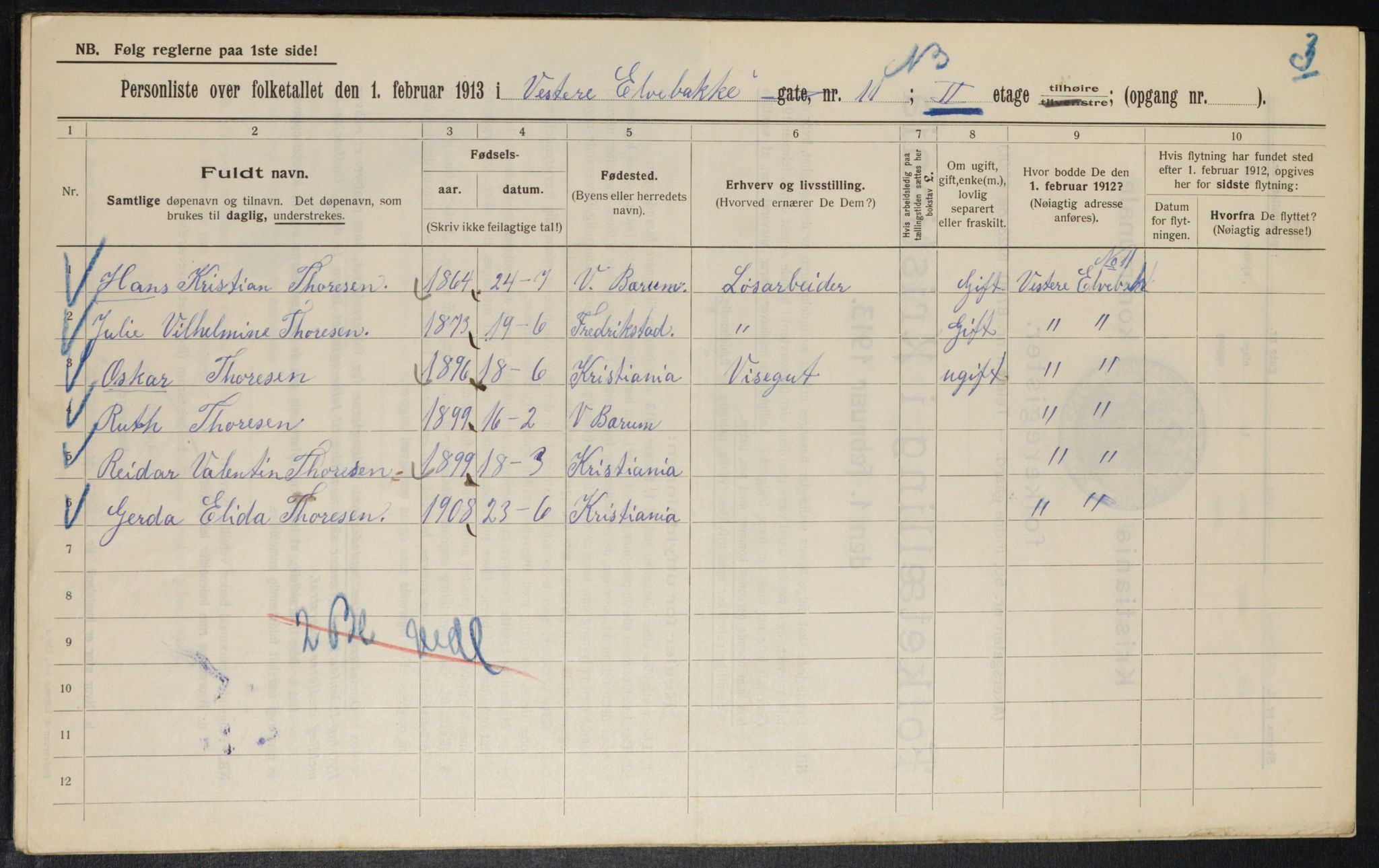 OBA, Kommunal folketelling 1.2.1913 for Kristiania, 1913, s. 122357