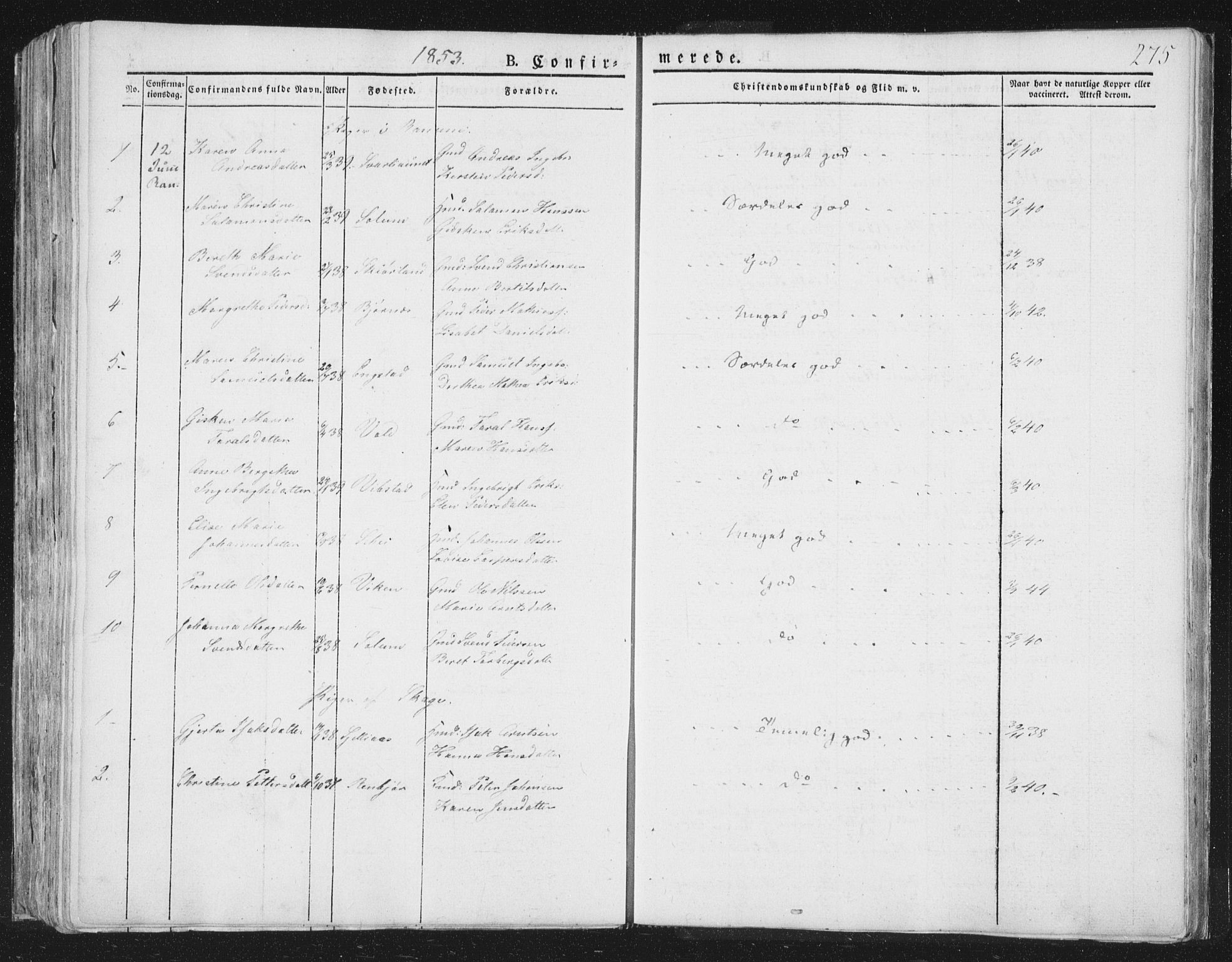 Ministerialprotokoller, klokkerbøker og fødselsregistre - Nord-Trøndelag, SAT/A-1458/764/L0551: Ministerialbok nr. 764A07a, 1824-1864, s. 275
