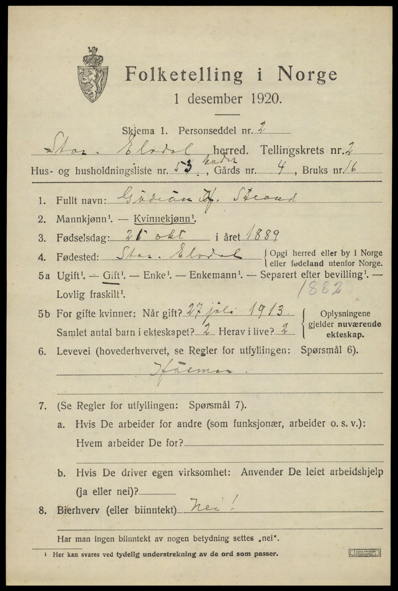 SAH, Folketelling 1920 for 0430 Stor-Elvdal herred, 1920, s. 2688