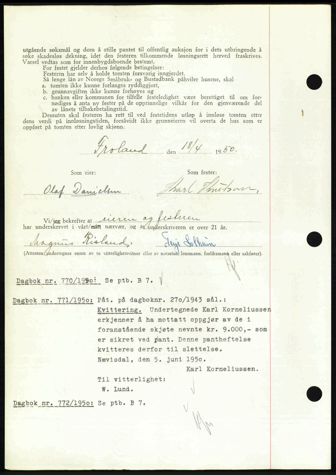 Nedenes sorenskriveri, SAK/1221-0006/G/Gb/Gba/L0062: Pantebok nr. A14, 1949-1950, Dagboknr: 769/1950