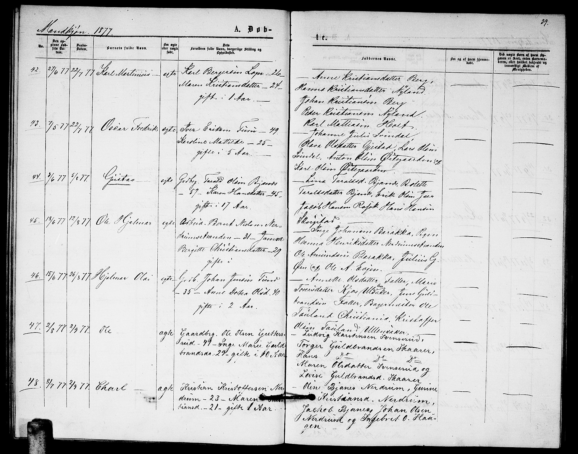 Fet prestekontor Kirkebøker, AV/SAO-A-10370a/G/Ga/L0005: Klokkerbok nr. I 5, 1875-1877, s. 39