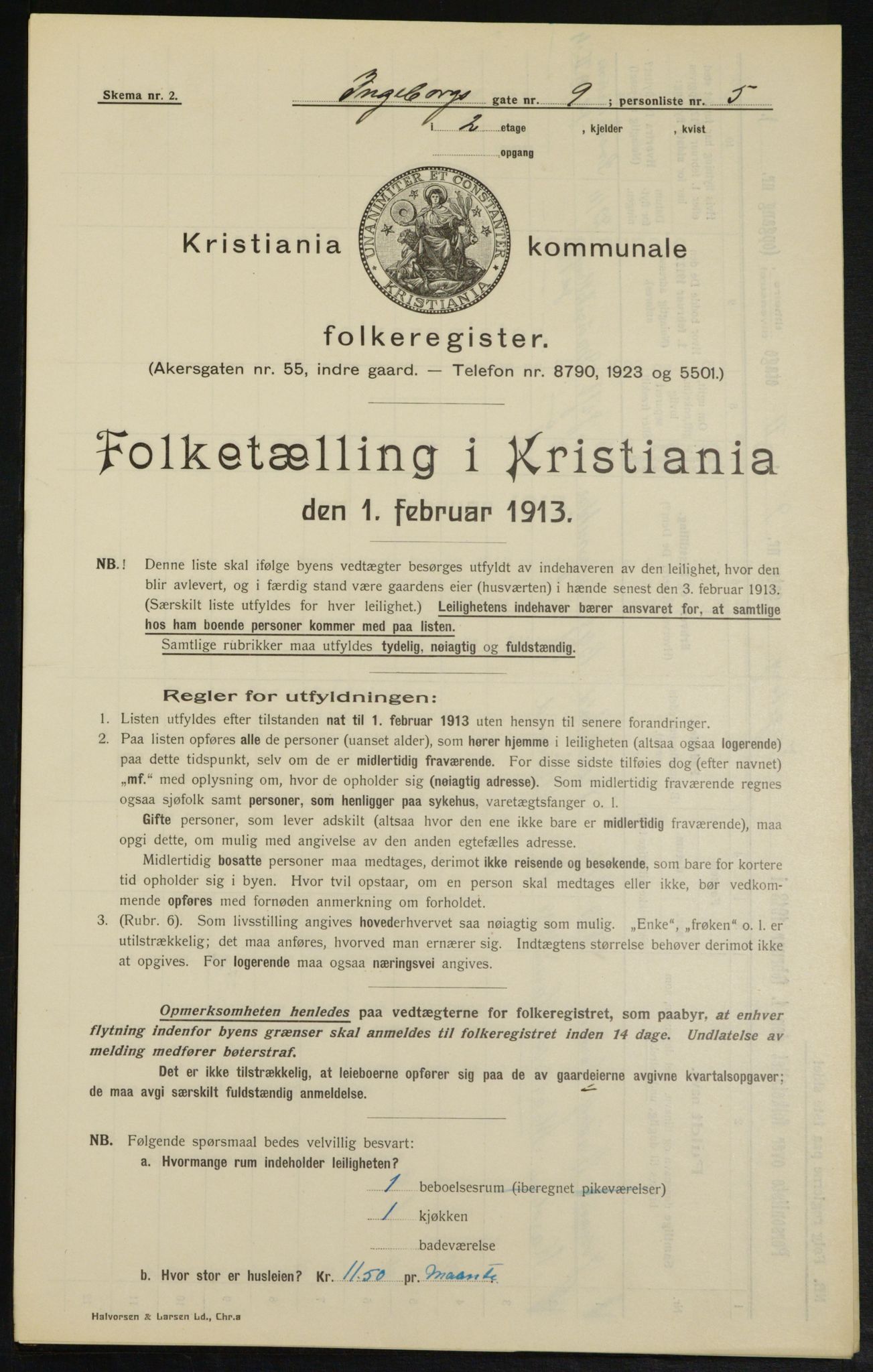 OBA, Kommunal folketelling 1.2.1913 for Kristiania, 1913, s. 43623