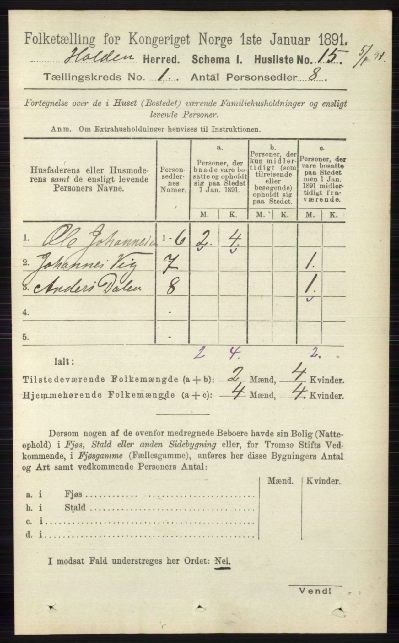 RA, Folketelling 1891 for 0819 Holla herred, 1891, s. 41