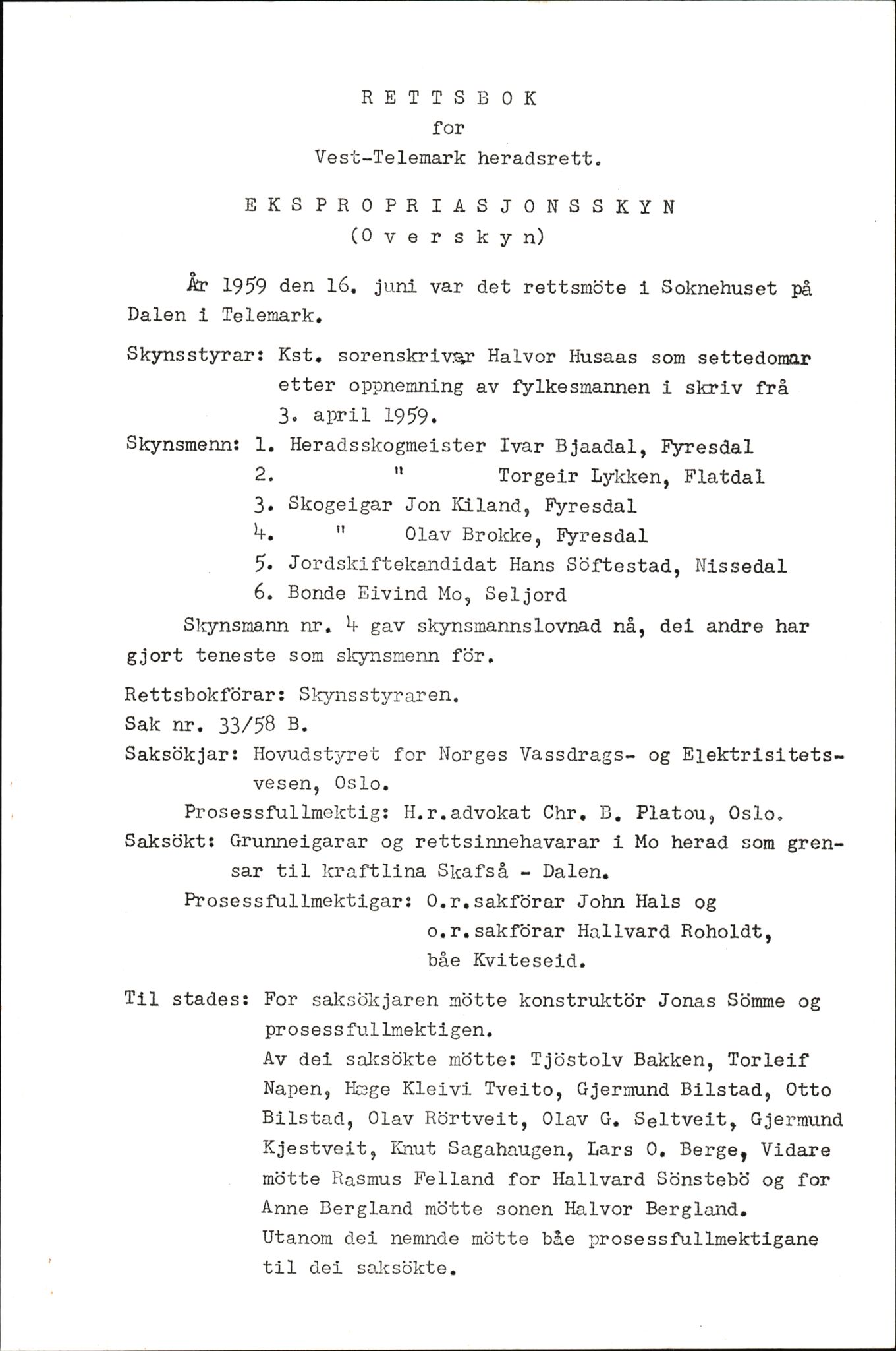 Vest-Telemark sorenskriveri, AV/SAKO-A-134/F/Fo/Fob/L0001: Skjønn/rettsbøker for kraftutbygging/veg, 1948-1963, s. 725