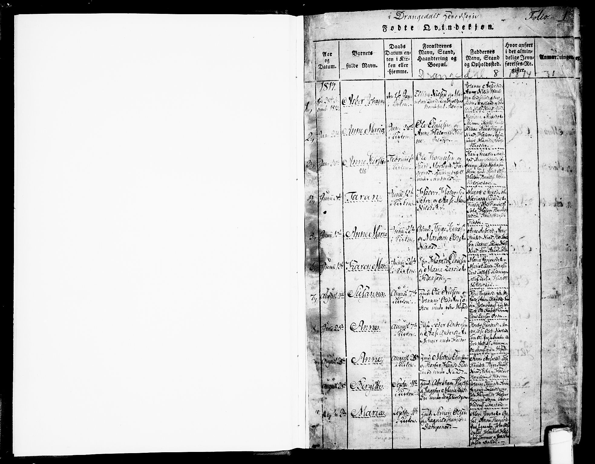 Drangedal kirkebøker, AV/SAKO-A-258/F/Fa/L0005: Ministerialbok nr. 5 /1, 1814-1831, s. 1