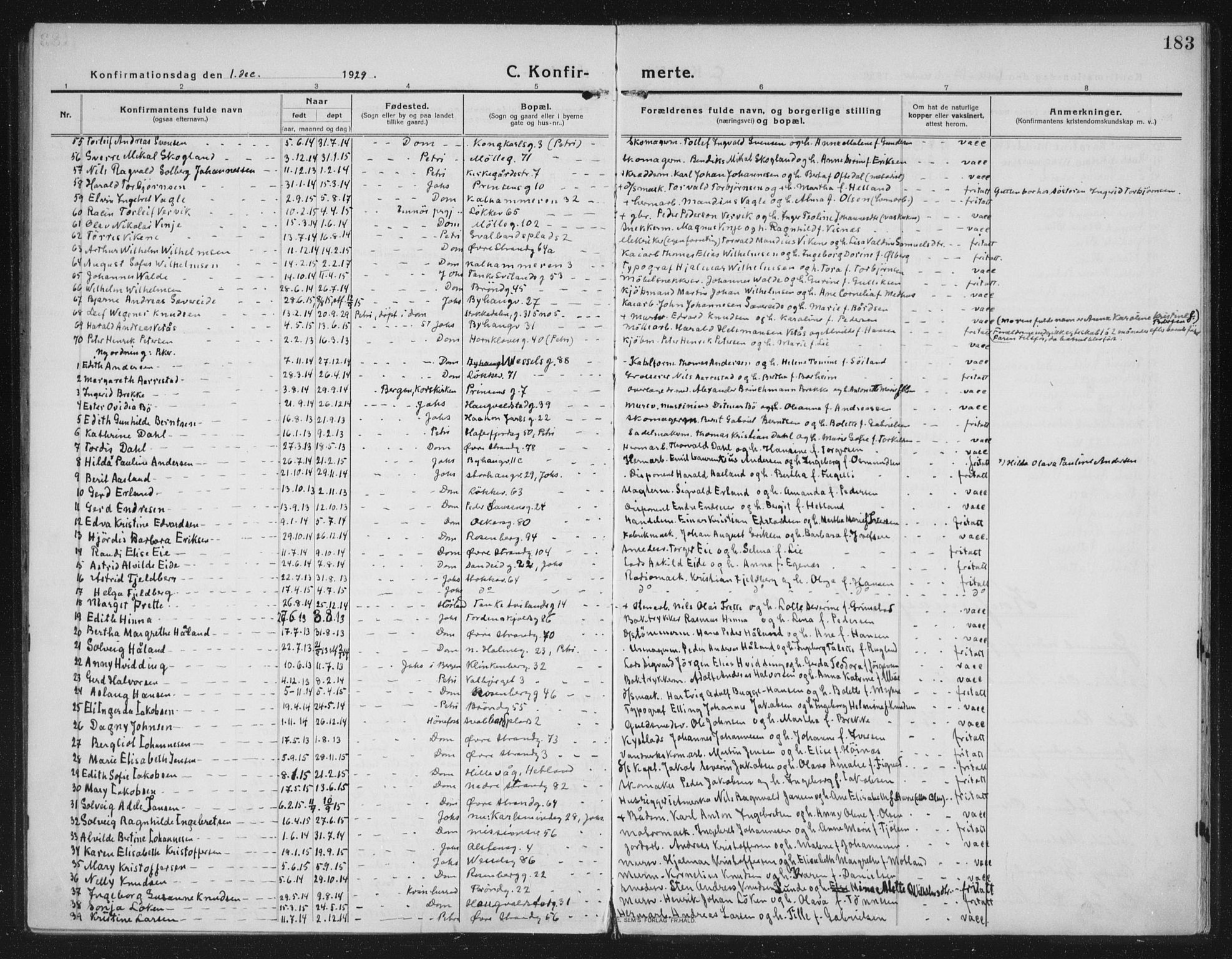 Domkirken sokneprestkontor, AV/SAST-A-101812/002/A/L0019: Ministerialbok nr. A 35, 1916-1932, s. 183