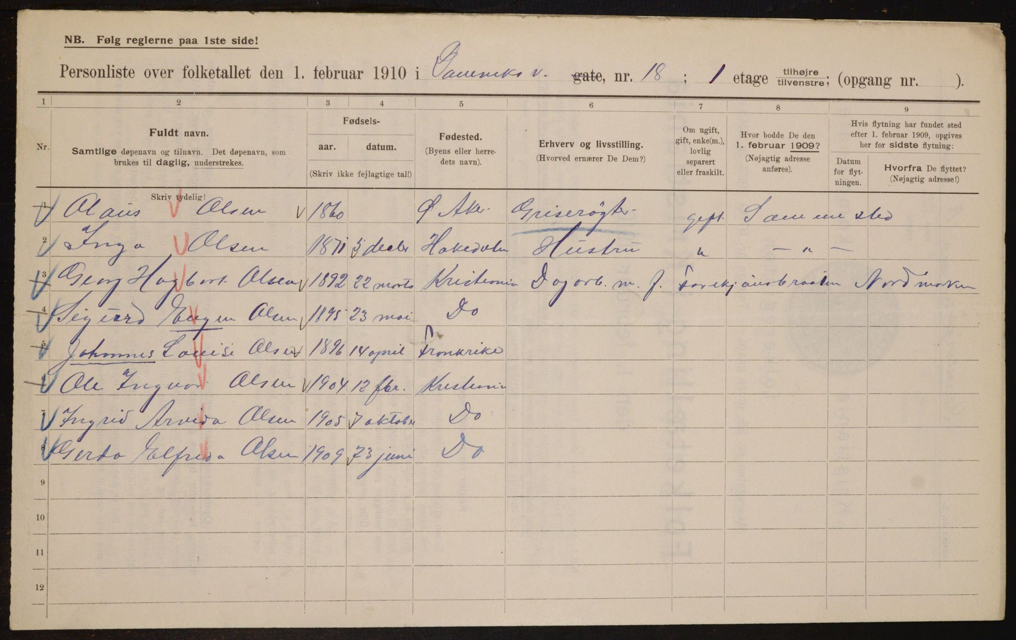 OBA, Kommunal folketelling 1.2.1910 for Kristiania, 1910, s. 14696