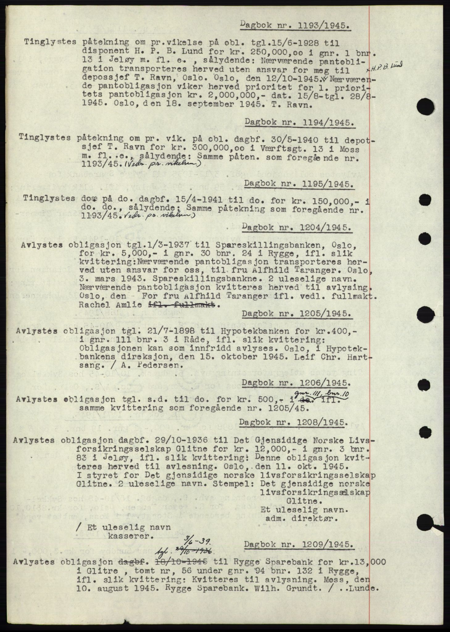 Moss sorenskriveri, SAO/A-10168: Pantebok nr. C10, 1938-1950, Dagboknr: 1193/1945
