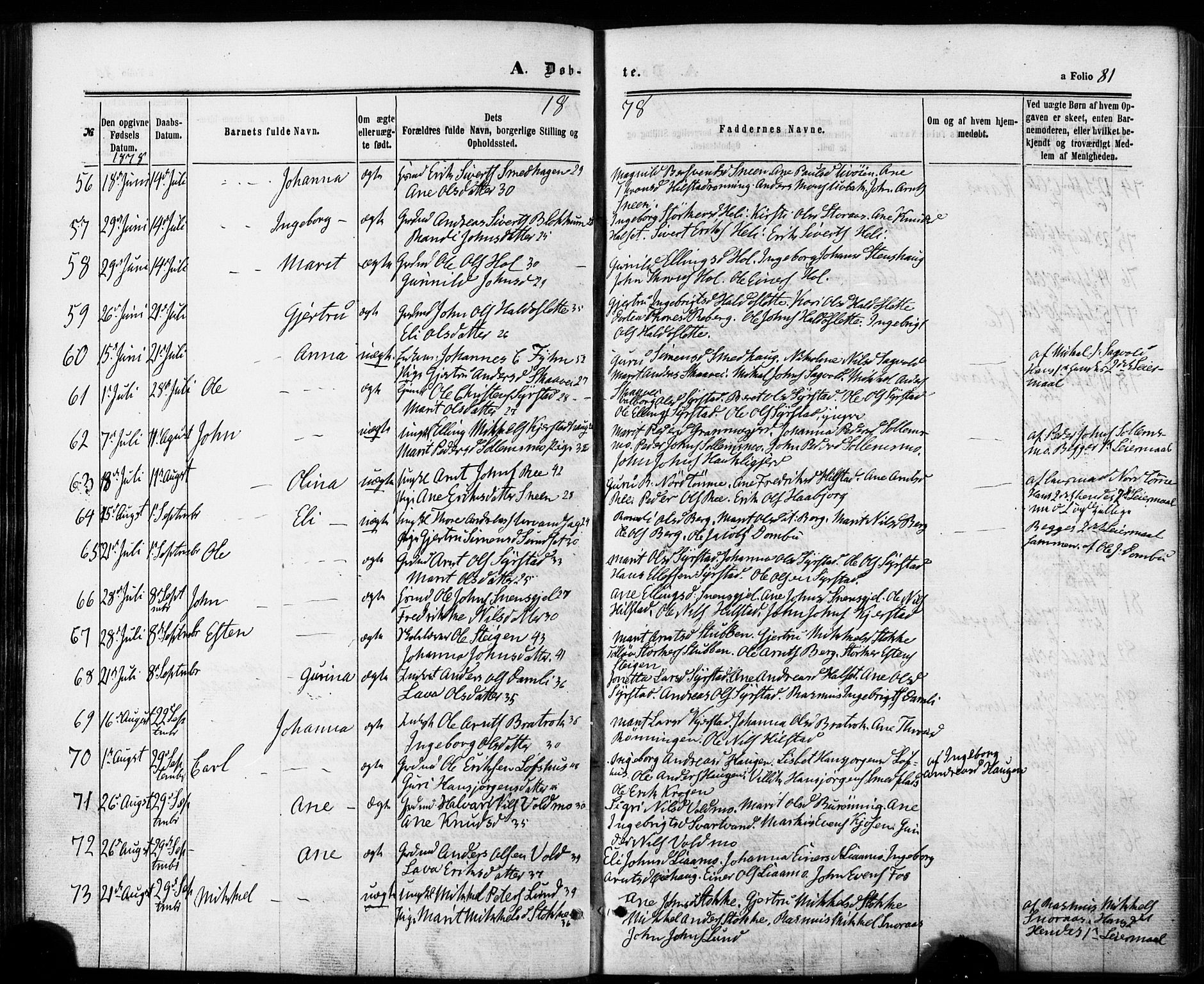 Ministerialprotokoller, klokkerbøker og fødselsregistre - Sør-Trøndelag, SAT/A-1456/672/L0856: Ministerialbok nr. 672A08, 1861-1881, s. 81