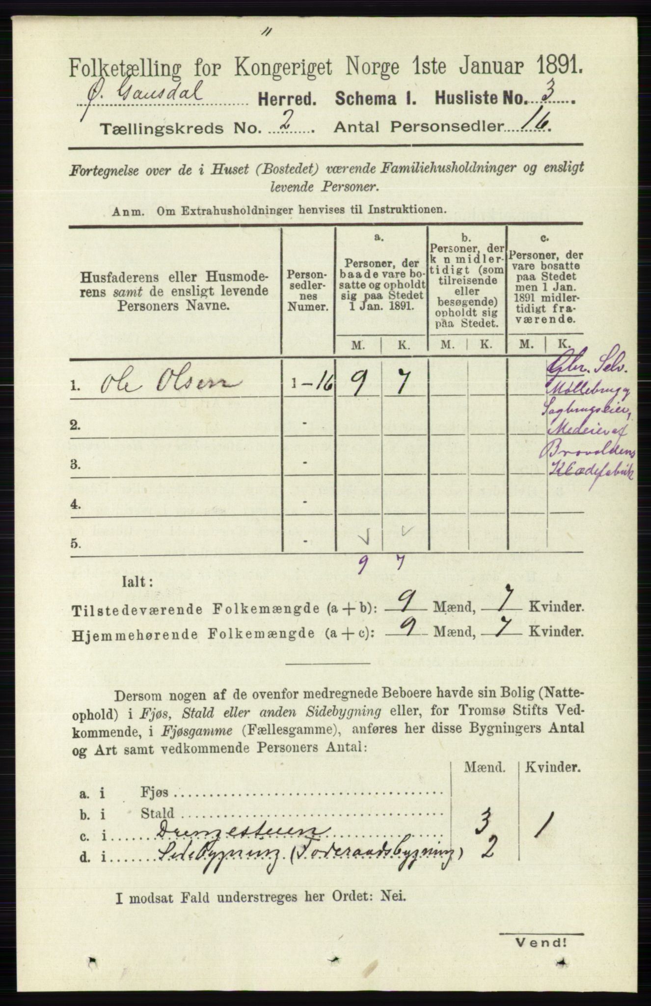 RA, Folketelling 1891 for 0522 Østre Gausdal herred, 1891, s. 1090