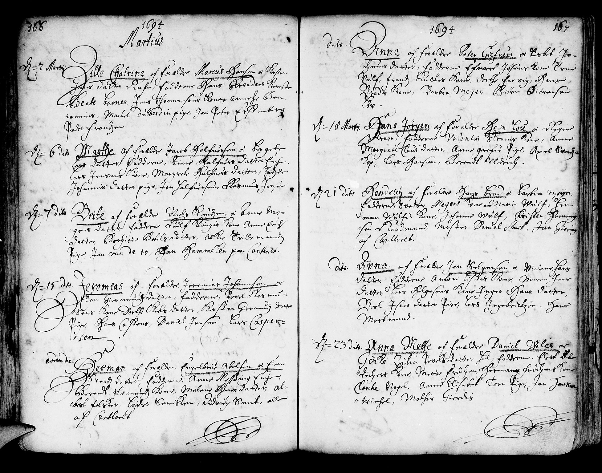 Korskirken sokneprestembete, AV/SAB-A-76101/H/Haa/L0002: Ministerialbok nr. A 2, 1688-1697, s. 166-167