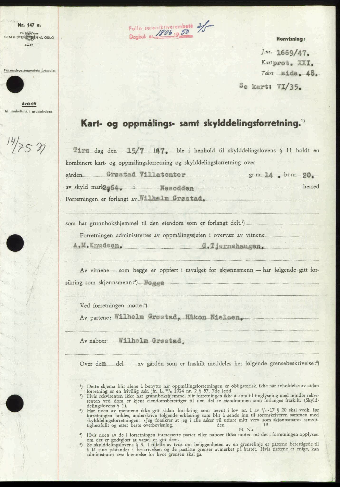 Follo sorenskriveri, SAO/A-10274/G/Ga/Gaa/L0092: Pantebok nr. I 92, 1950-1950, Dagboknr: 1806/1950