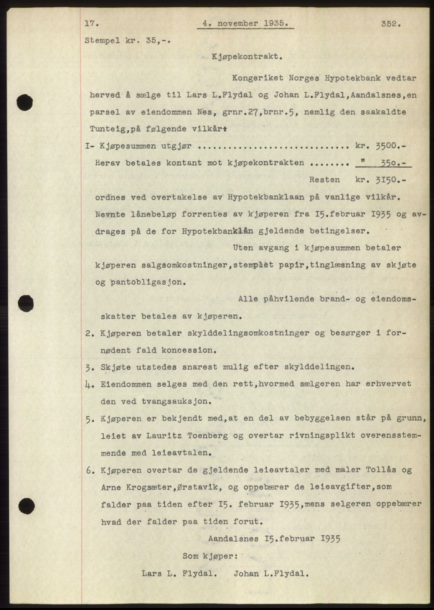 Romsdal sorenskriveri, AV/SAT-A-4149/1/2/2C/L0067: Pantebok nr. 61, 1935-1935, Tingl.dato: 04.11.1935