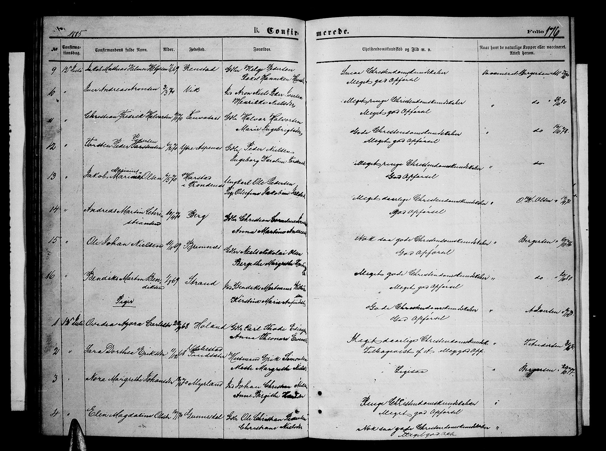 Kvæfjord sokneprestkontor, SATØ/S-1323/G/Ga/Gab/L0004klokker: Klokkerbok nr. 4, 1870-1886, s. 176