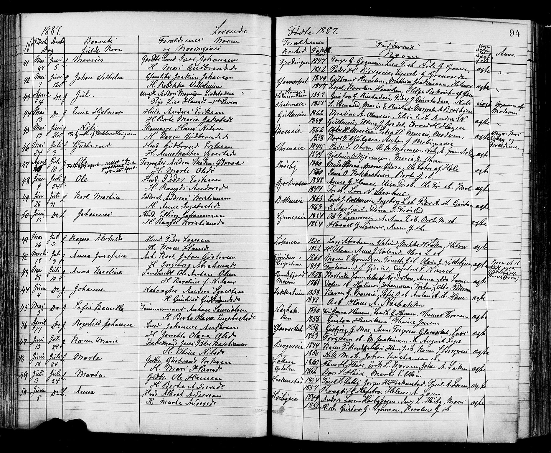 Jevnaker prestekontor, AV/SAH-PREST-116/H/Ha/Haa/L0008: Ministerialbok nr. 8, 1877-1890, s. 94