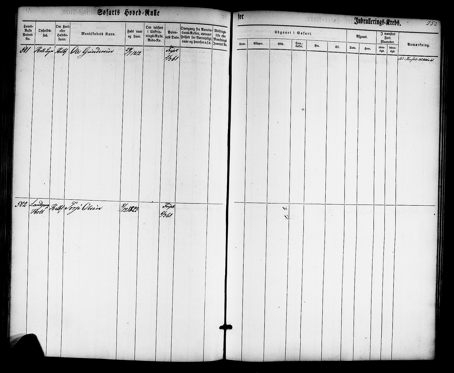 Tvedestrand mønstringskrets, AV/SAK-2031-0011/F/Fb/L0012: Hovedrulle nr 1-574, U-28, 1860-1870, s. 257