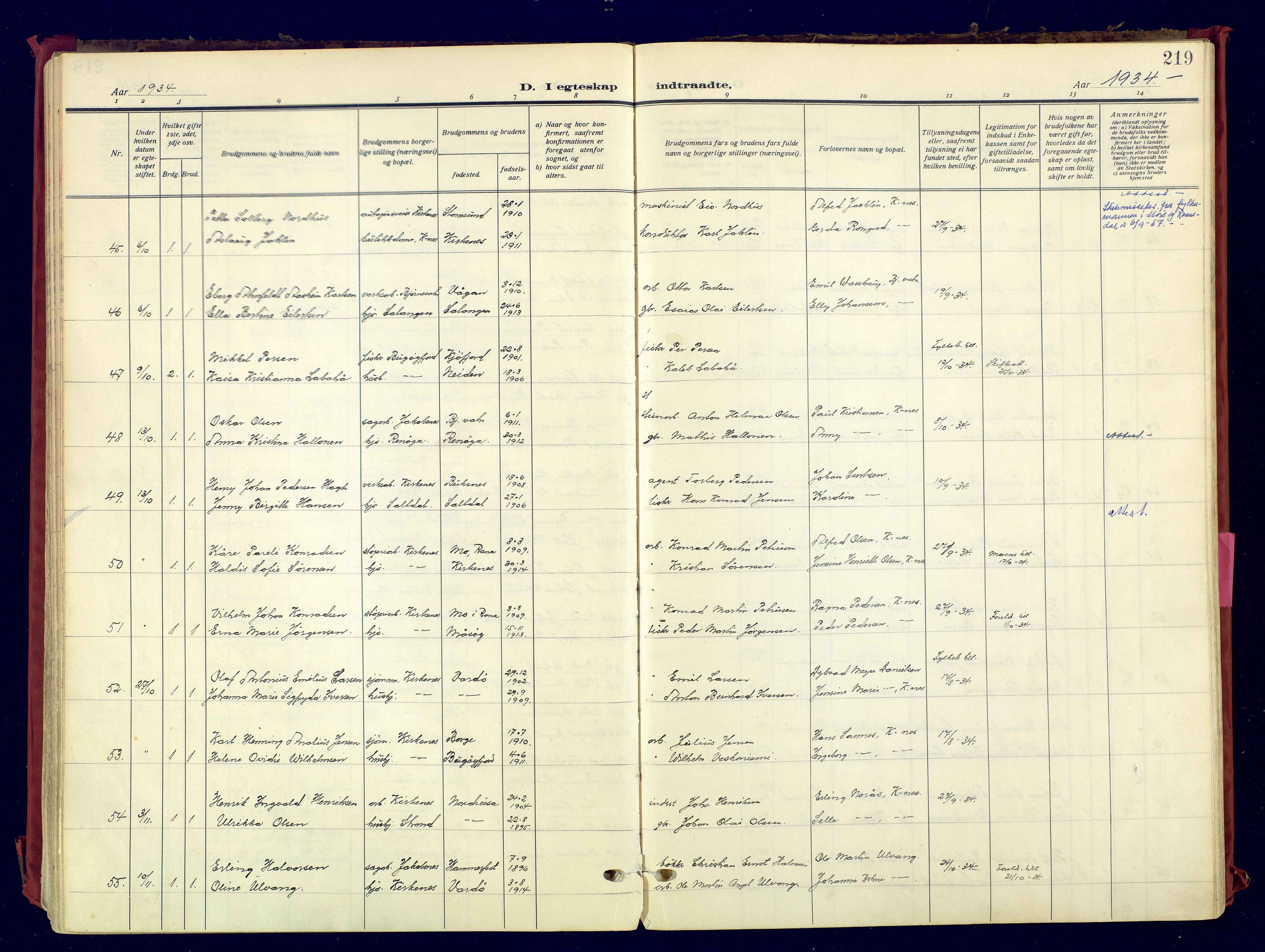 Sør-Varanger sokneprestkontor, AV/SATØ-S-1331/H/Ha/L0007kirke: Ministerialbok nr. 7, 1927-1937, s. 219