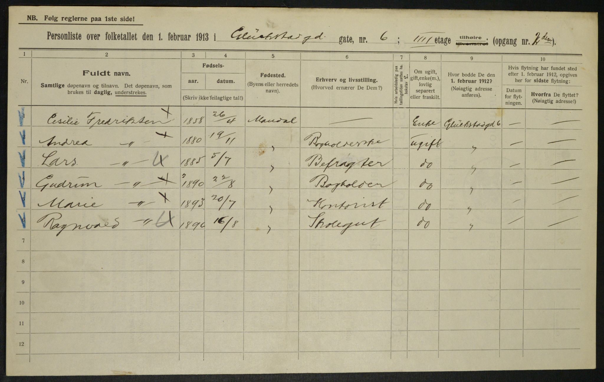 OBA, Kommunal folketelling 1.2.1913 for Kristiania, 1913, s. 29609