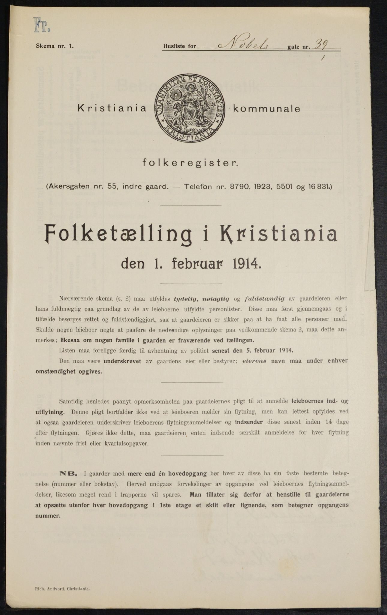 OBA, Kommunal folketelling 1.2.1914 for Kristiania, 1914, s. 71374