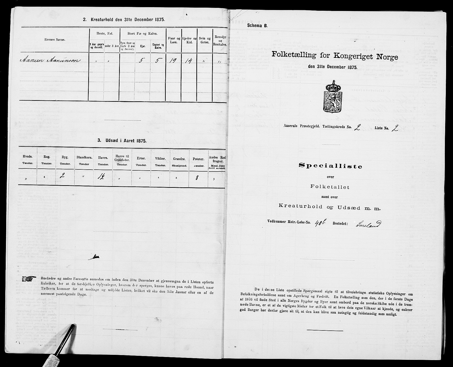 SAK, Folketelling 1875 for 0980P Åseral prestegjeld, 1875, s. 137