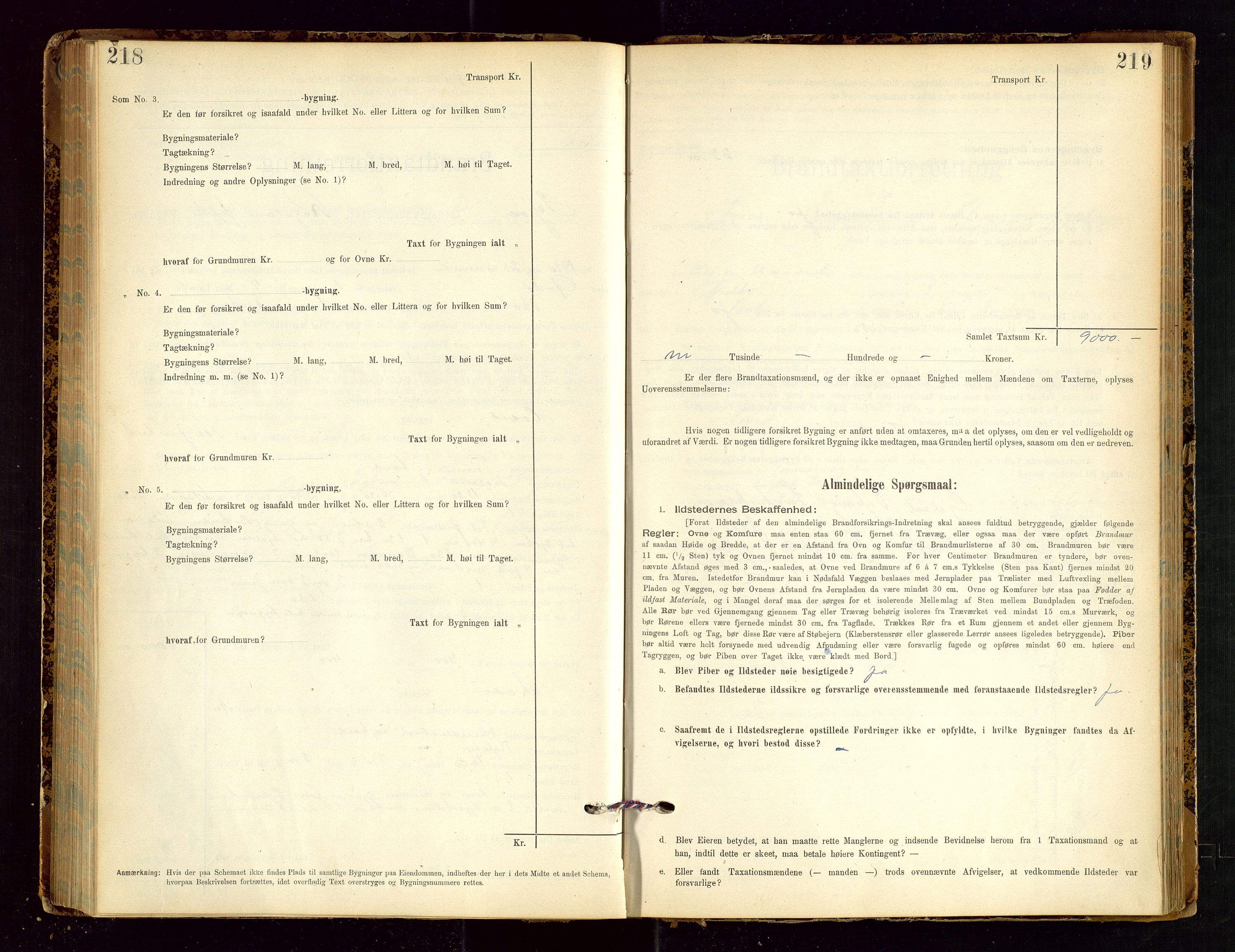 Tysvær lensmannskontor, AV/SAST-A-100192/Gob/L0002: "Brandtakstprotokol for Lensmanden i Tysvær", 1901-1932, s. 218-219