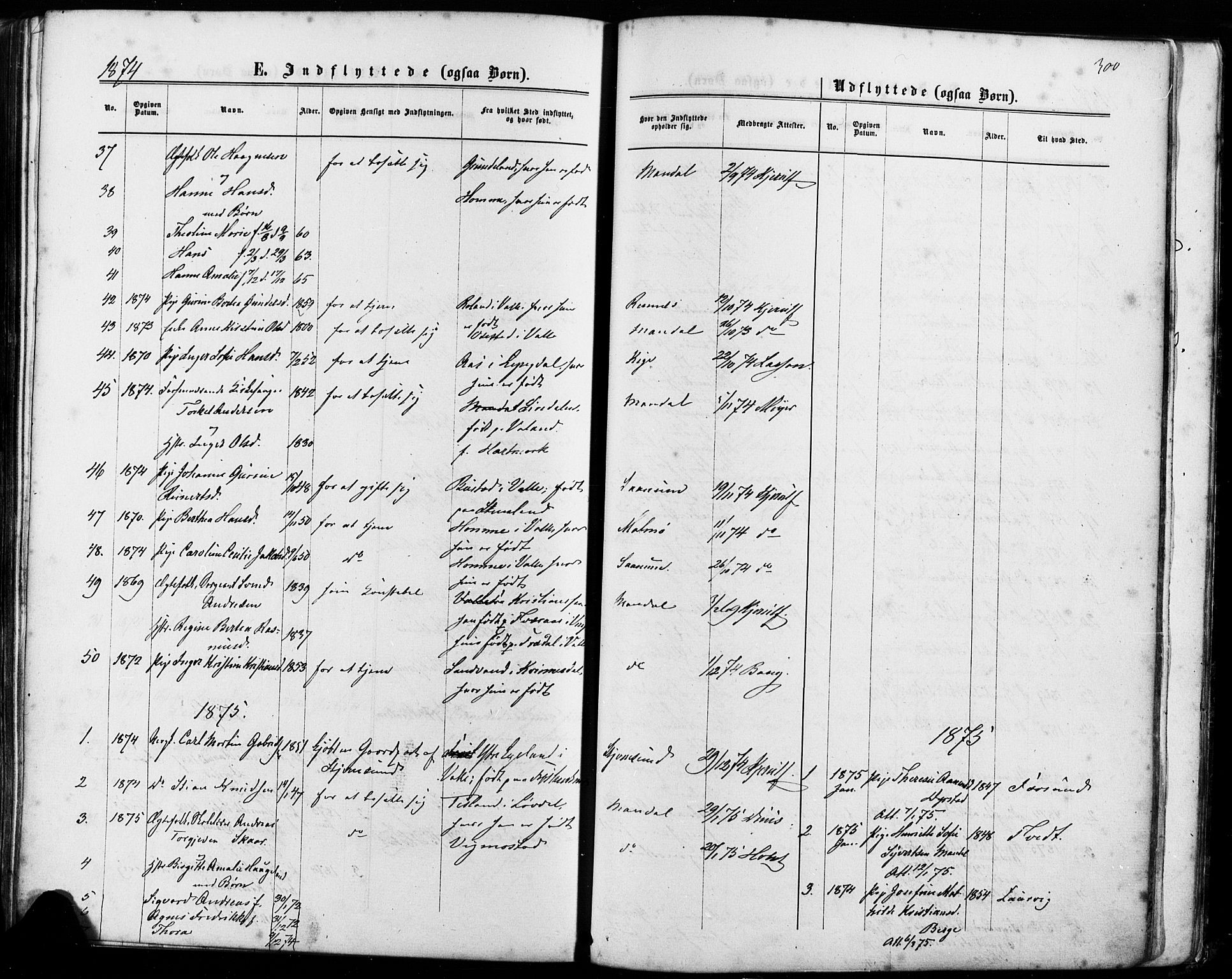 Mandal sokneprestkontor, SAK/1111-0030/F/Fa/Faa/L0015: Ministerialbok nr. A 15, 1873-1879, s. 300