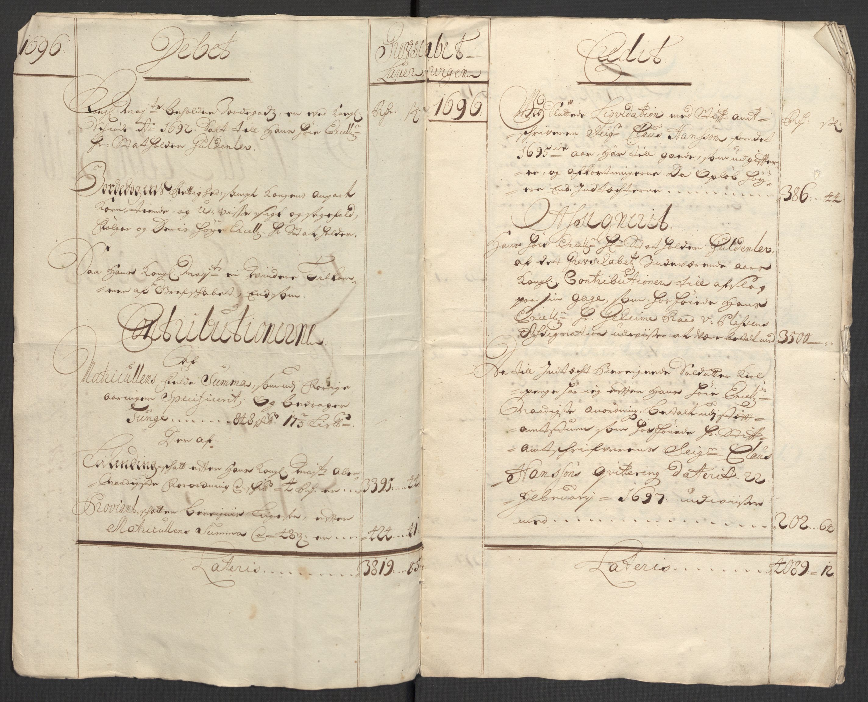 Rentekammeret inntil 1814, Reviderte regnskaper, Fogderegnskap, RA/EA-4092/R33/L1975: Fogderegnskap Larvik grevskap, 1696-1697, s. 7