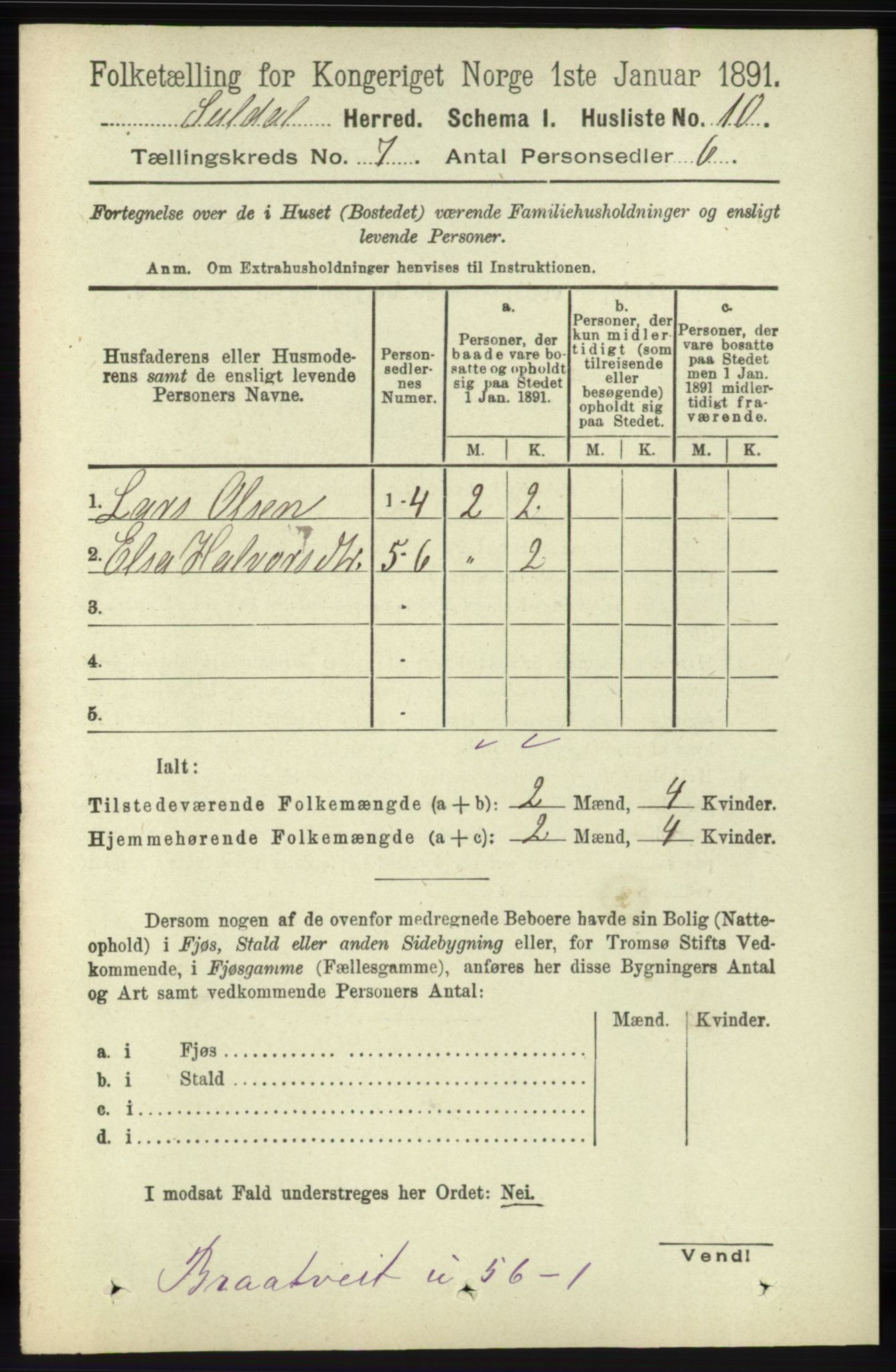 RA, Folketelling 1891 for 1134 Suldal herred, 1891, s. 1948