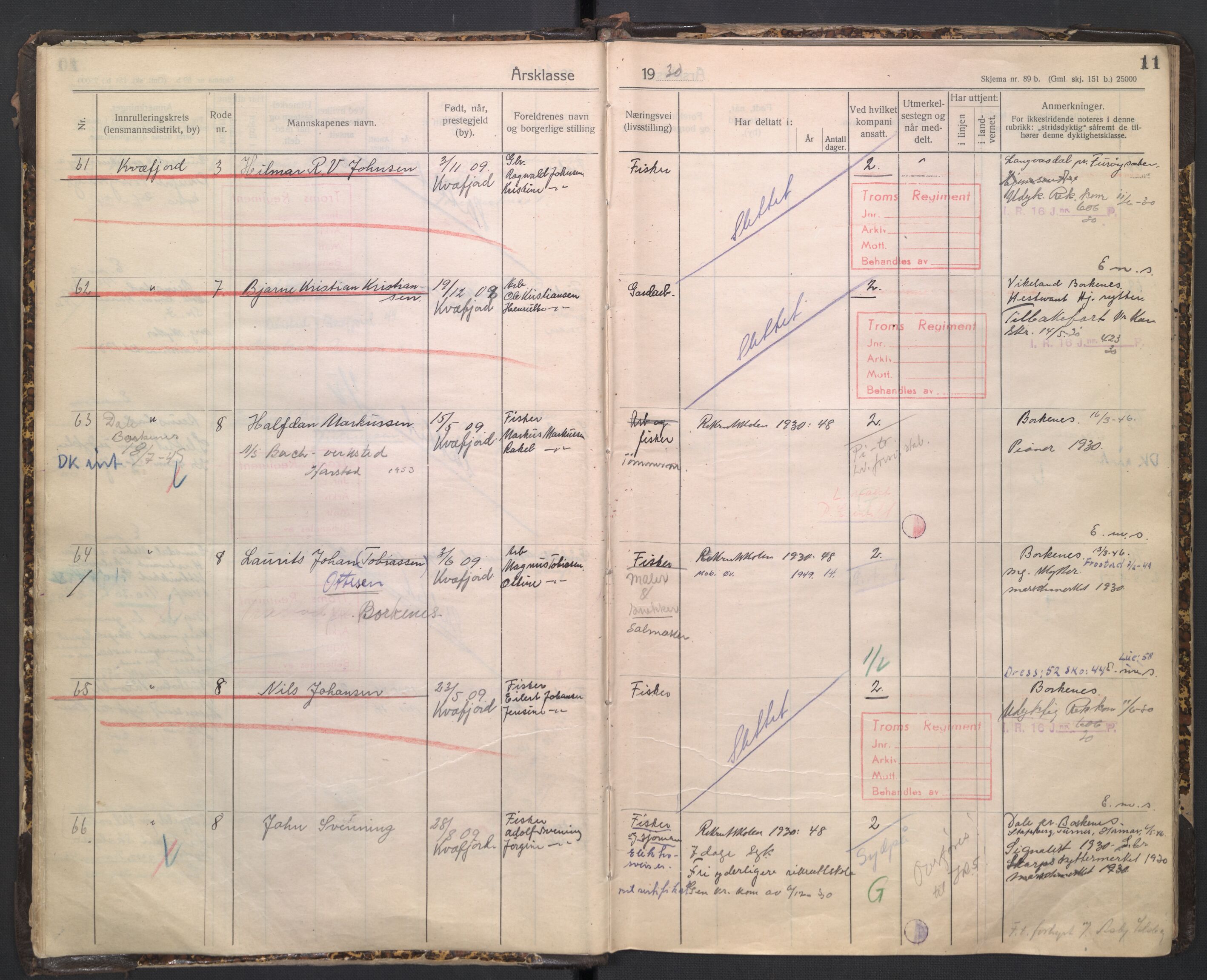 Forsvaret, Troms infanteriregiment nr. 16, AV/RA-RAFA-3146/P/Pa/L0005/0003: Ruller / Rulle for regimentets stridende menige mannskaper, årsklasse 1930, 1930, s. 11