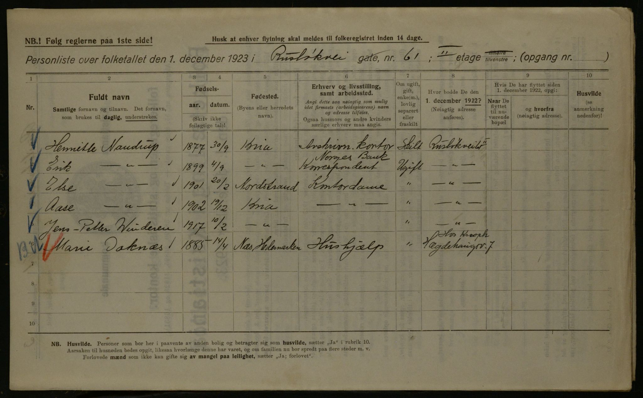 OBA, Kommunal folketelling 1.12.1923 for Kristiania, 1923, s. 94453