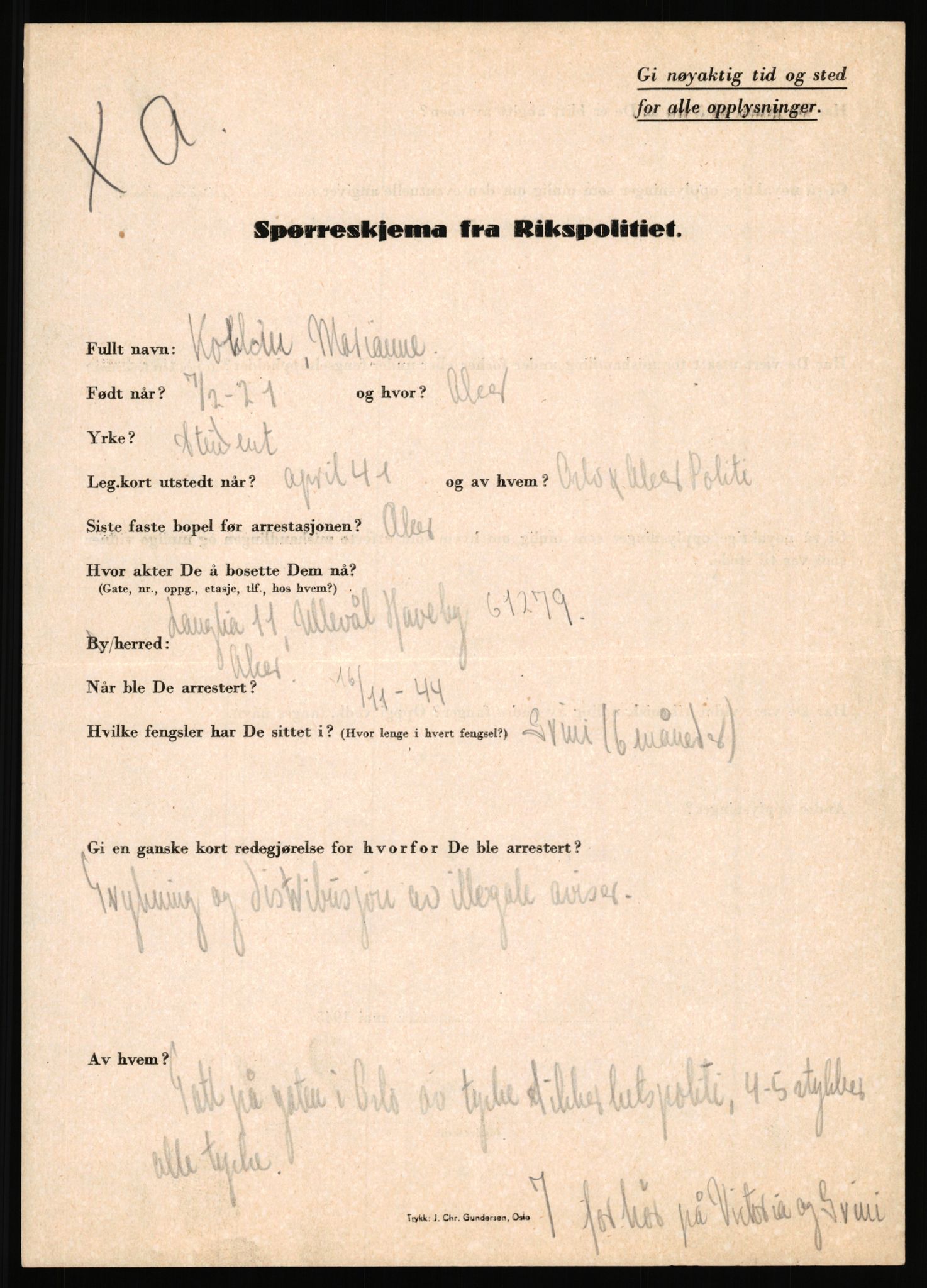 Rikspolitisjefen, AV/RA-S-1560/L/L0009: Karlsen, Aksel Emanuel - Kristiansen, Øivind Vetre, 1940-1945, s. 689