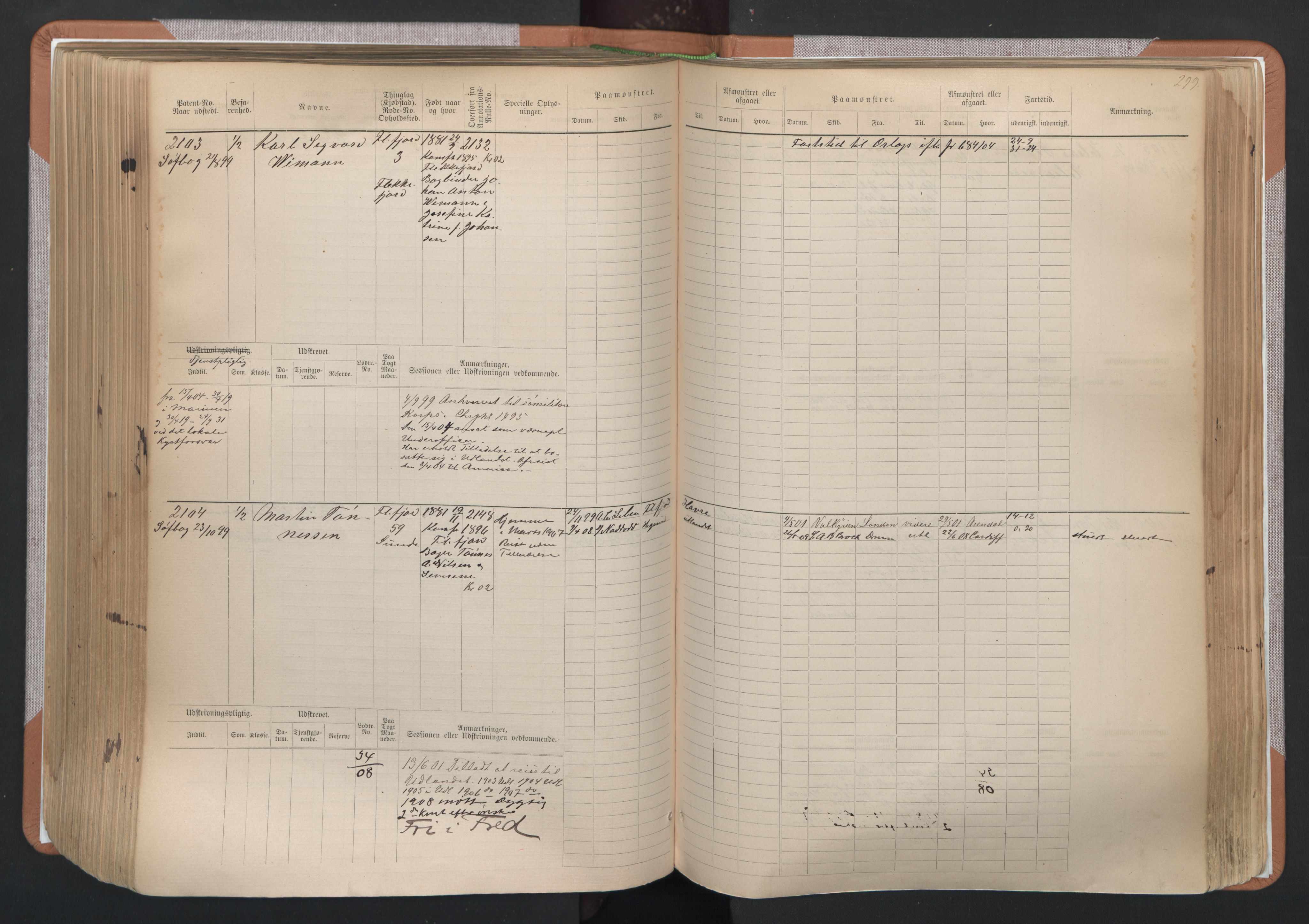 Flekkefjord mønstringskrets, SAK/2031-0018/F/Fb/L0003: Hovedrulle nr 1515-2326, N-6, 1885-1934, s. 301