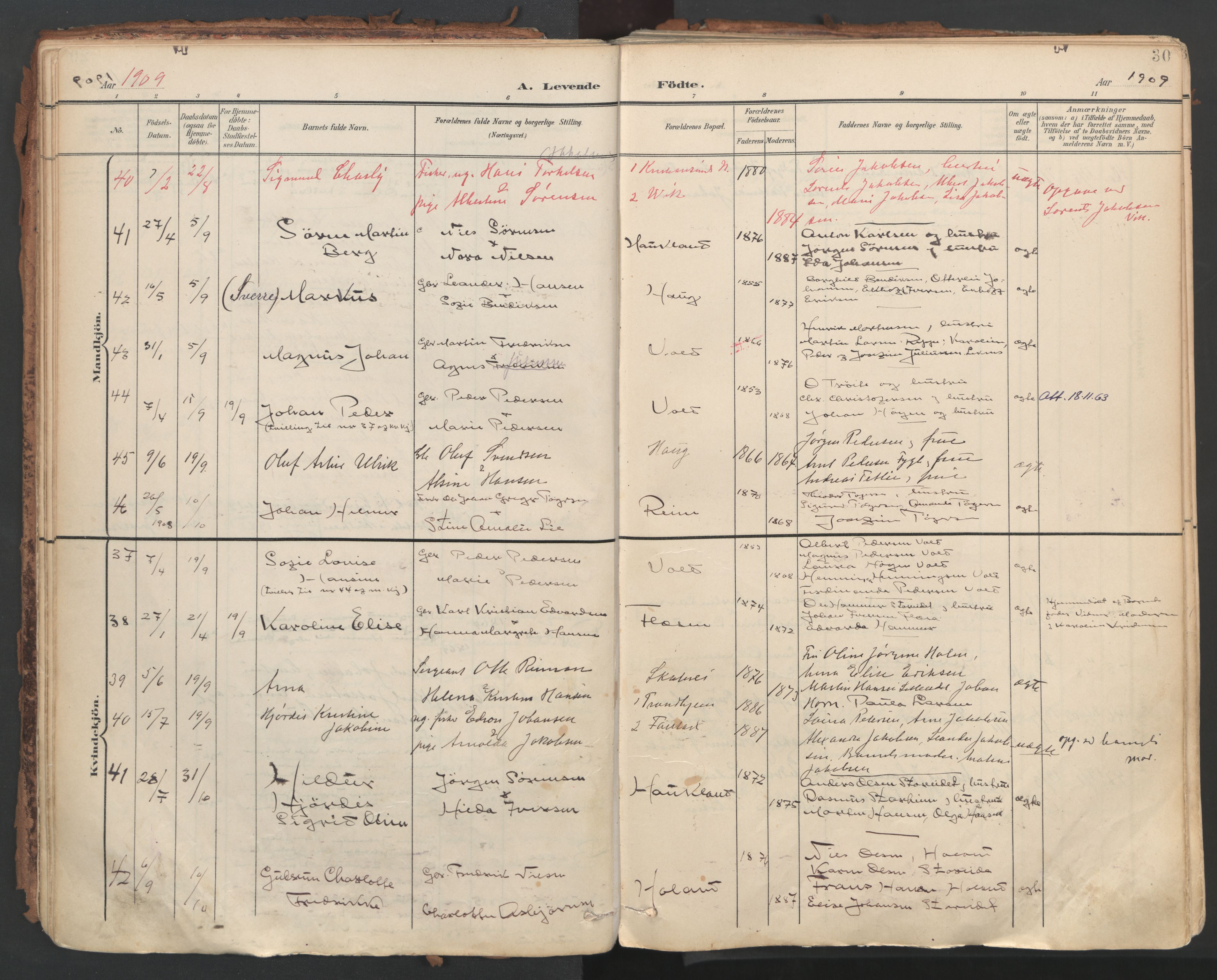 Ministerialprotokoller, klokkerbøker og fødselsregistre - Nordland, AV/SAT-A-1459/881/L1154: Ministerialbok nr. 881A07, 1907-1918, s. 30