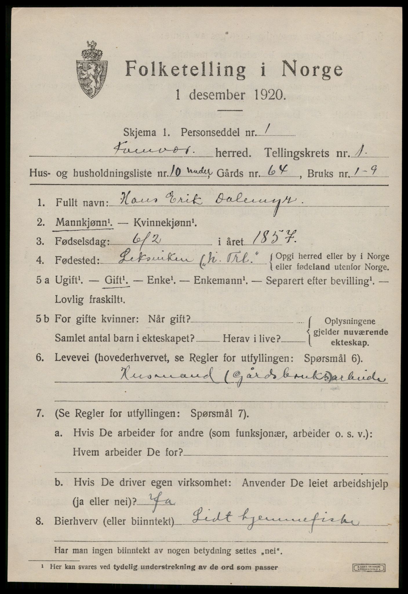 SAT, Folketelling 1920 for 1618 Kvenvær herred, 1920, s. 552