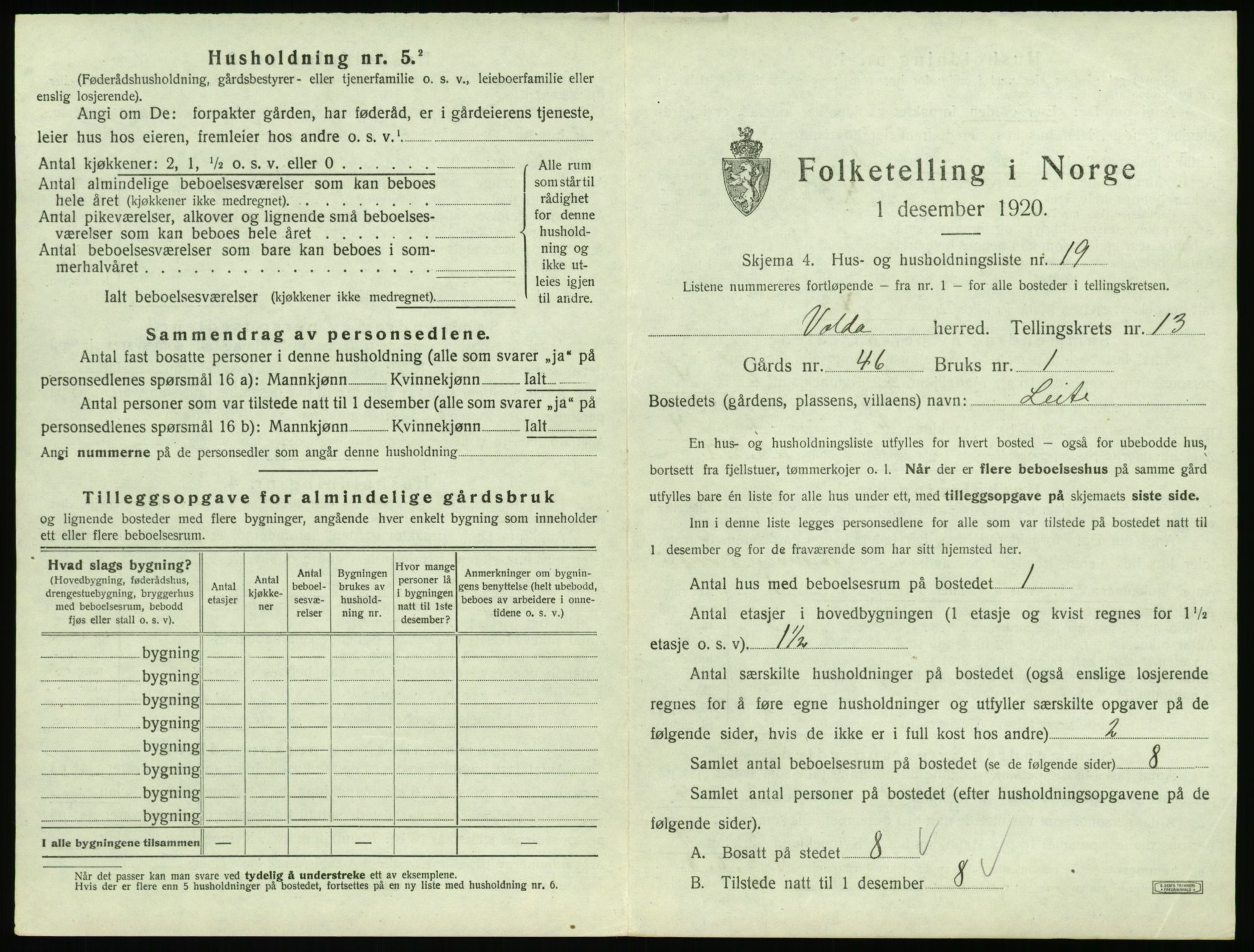 SAT, Folketelling 1920 for 1519 Volda herred, 1920, s. 1084