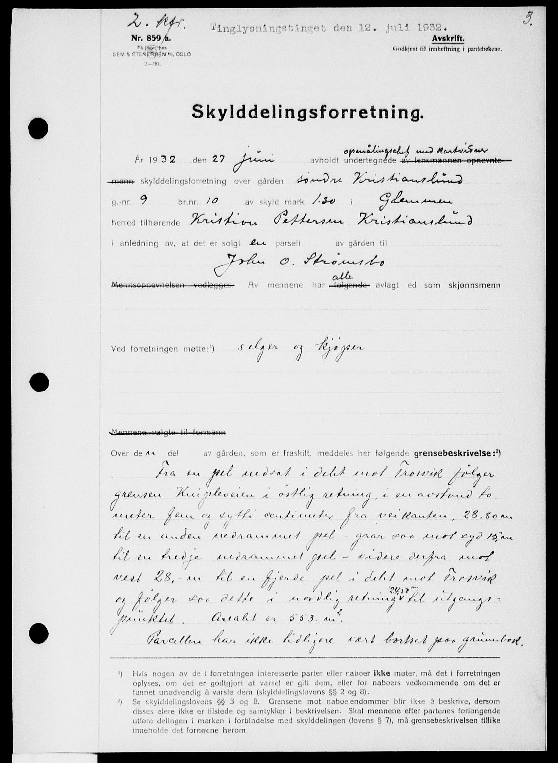 Onsøy sorenskriveri, SAO/A-10474/G/Ga/Gaa/L0069: Pantebok nr. I 69, 1932-1932, s. 3