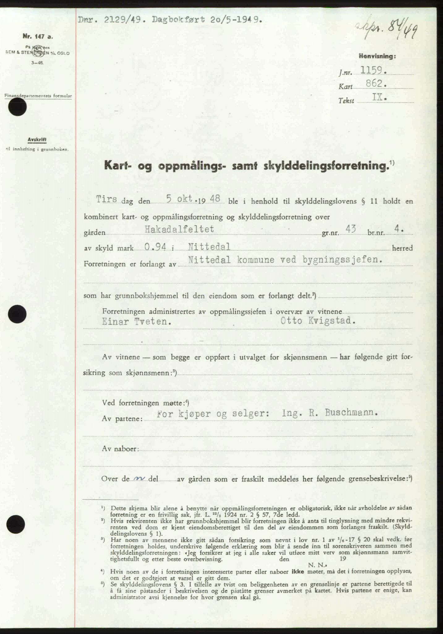 Nedre Romerike sorenskriveri, SAO/A-10469/G/Gb/Gbd/L0025: Pantebok nr. 25, 1949-1949, Dagboknr: 2129/1949