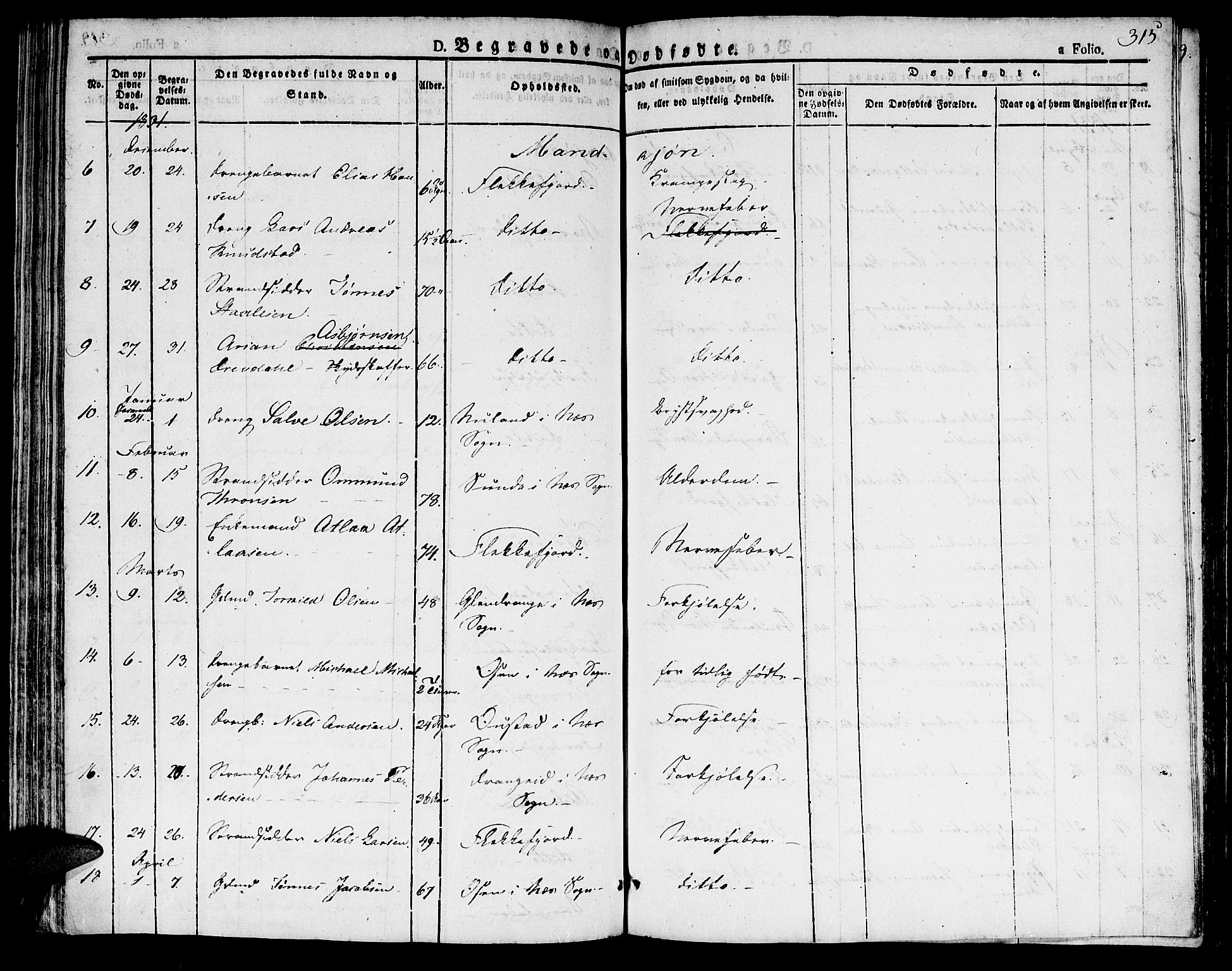 Flekkefjord sokneprestkontor, AV/SAK-1111-0012/F/Fb/Fbc/L0004: Klokkerbok nr. B 4, 1827-1846, s. 315