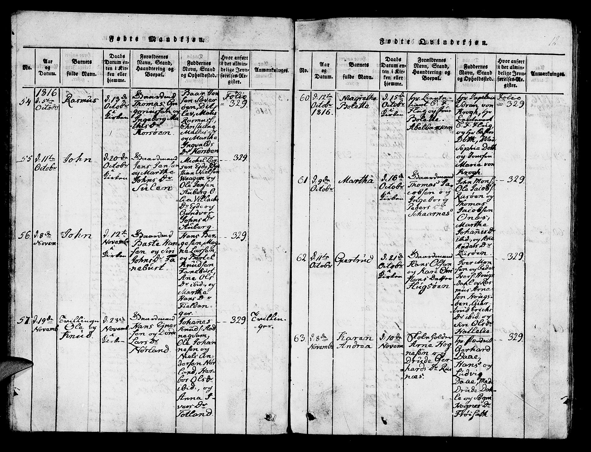 Lindås Sokneprestembete, AV/SAB-A-76701/H/Haa/Haaa/L0007: Ministerialbok nr. A 7, 1816-1823, s. 12