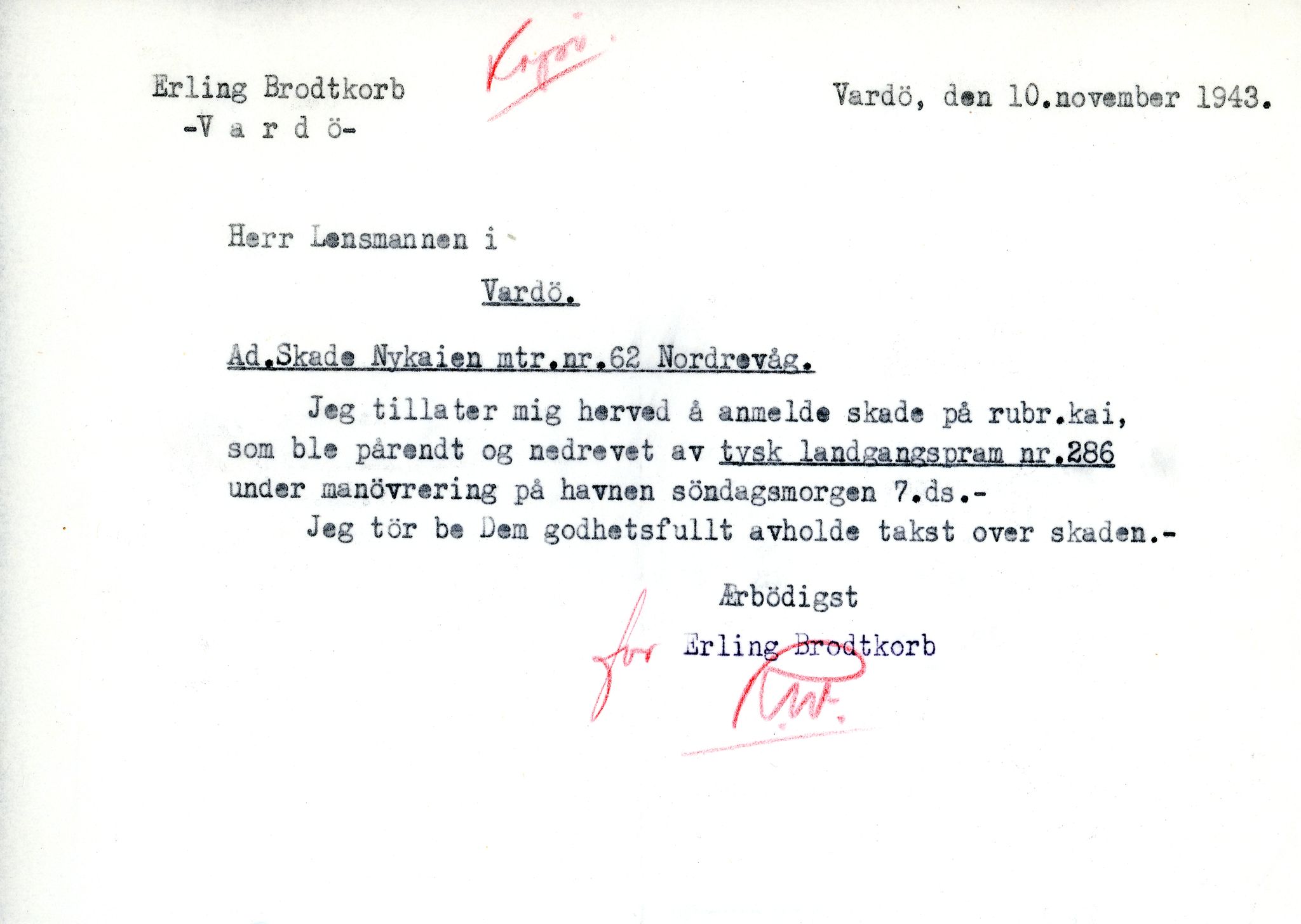 Erling Brodtkorb, Vardø, VAMU/A-0065/D/L0001/0009: Saksdokumenter / Wechrmacht. Ubetalte regninger etter Wechrmacht, 1940-1945