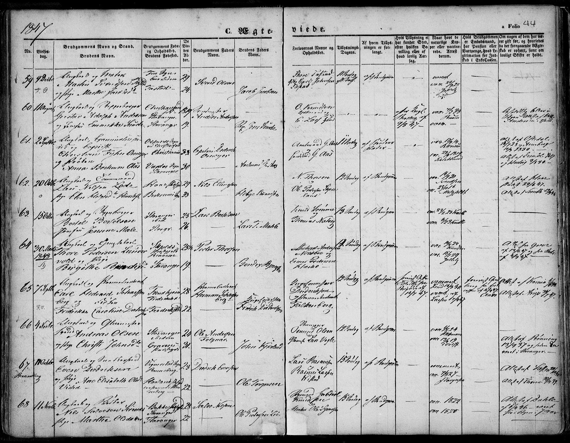 Domkirken sokneprestkontor, SAST/A-101812/001/30/30BA/L0015: Ministerialbok nr. A 14, 1842-1857, s. 44