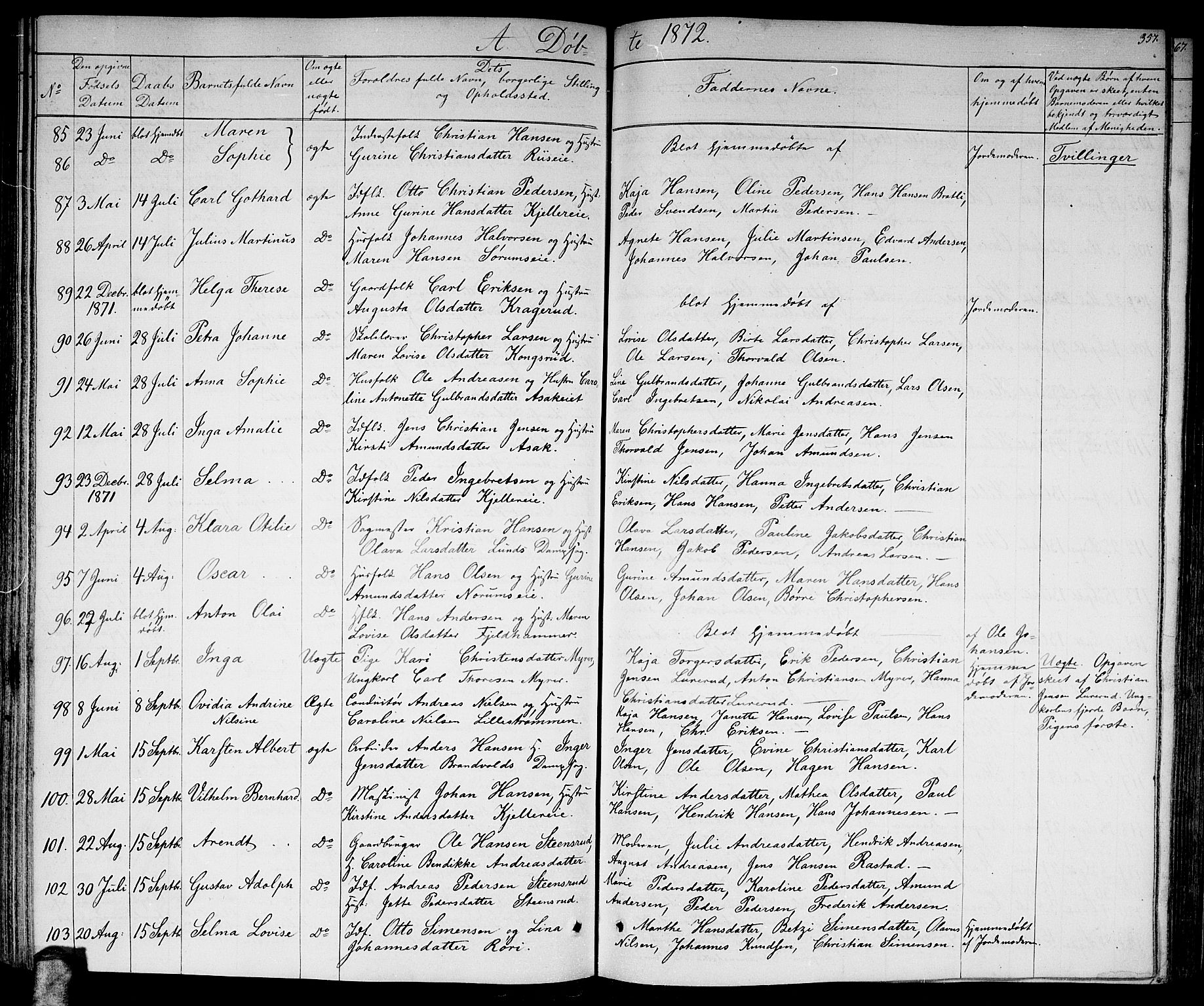 Skedsmo prestekontor Kirkebøker, AV/SAO-A-10033a/G/Ga/L0002: Klokkerbok nr. I 2, 1855-1872, s. 357