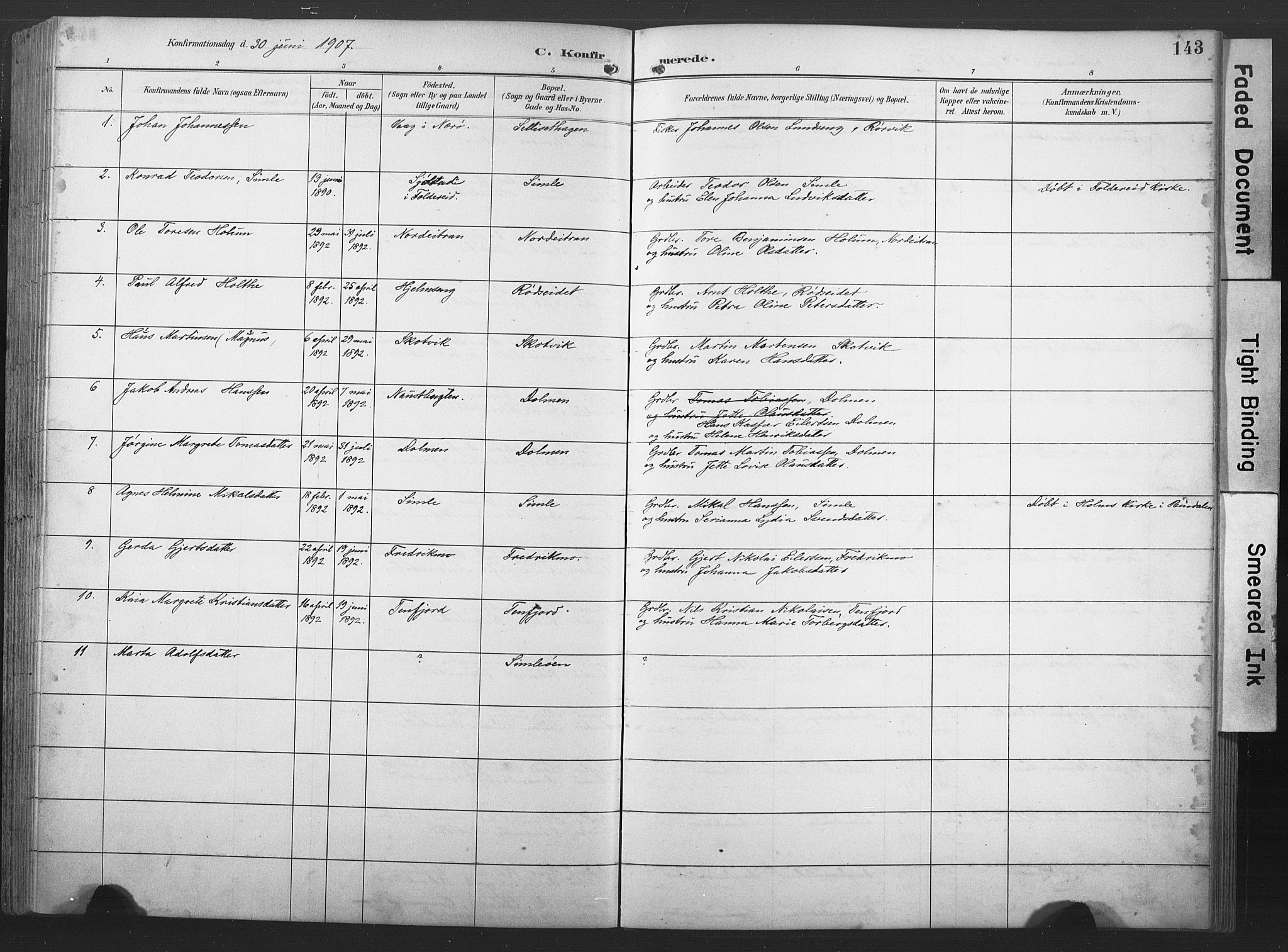 Ministerialprotokoller, klokkerbøker og fødselsregistre - Nord-Trøndelag, SAT/A-1458/789/L0706: Klokkerbok nr. 789C01, 1888-1931, s. 143