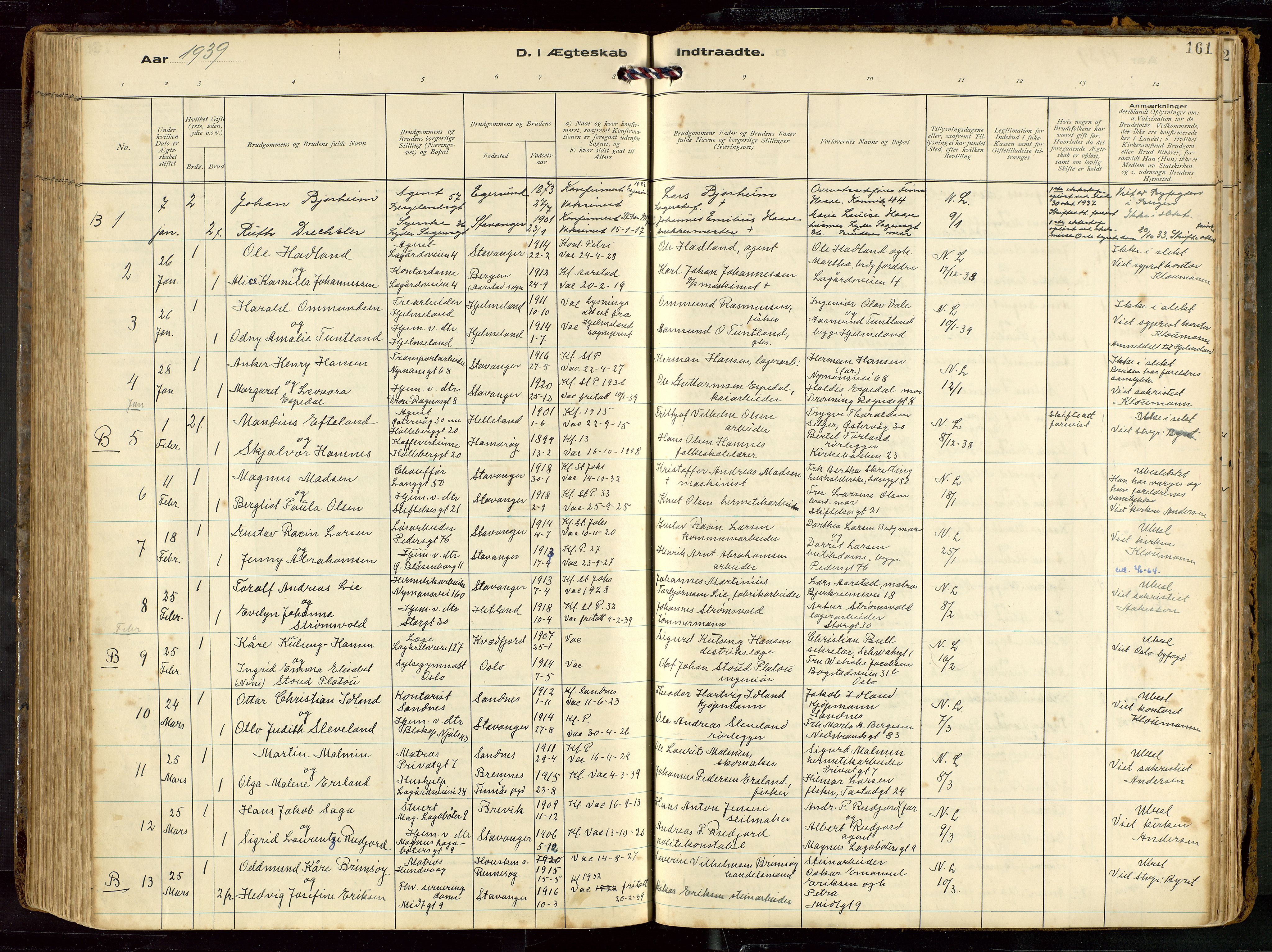 St. Petri sokneprestkontor, AV/SAST-A-101813/002/D/L0002: Ministerialbok nr. A 27, 1921-1942, s. 161