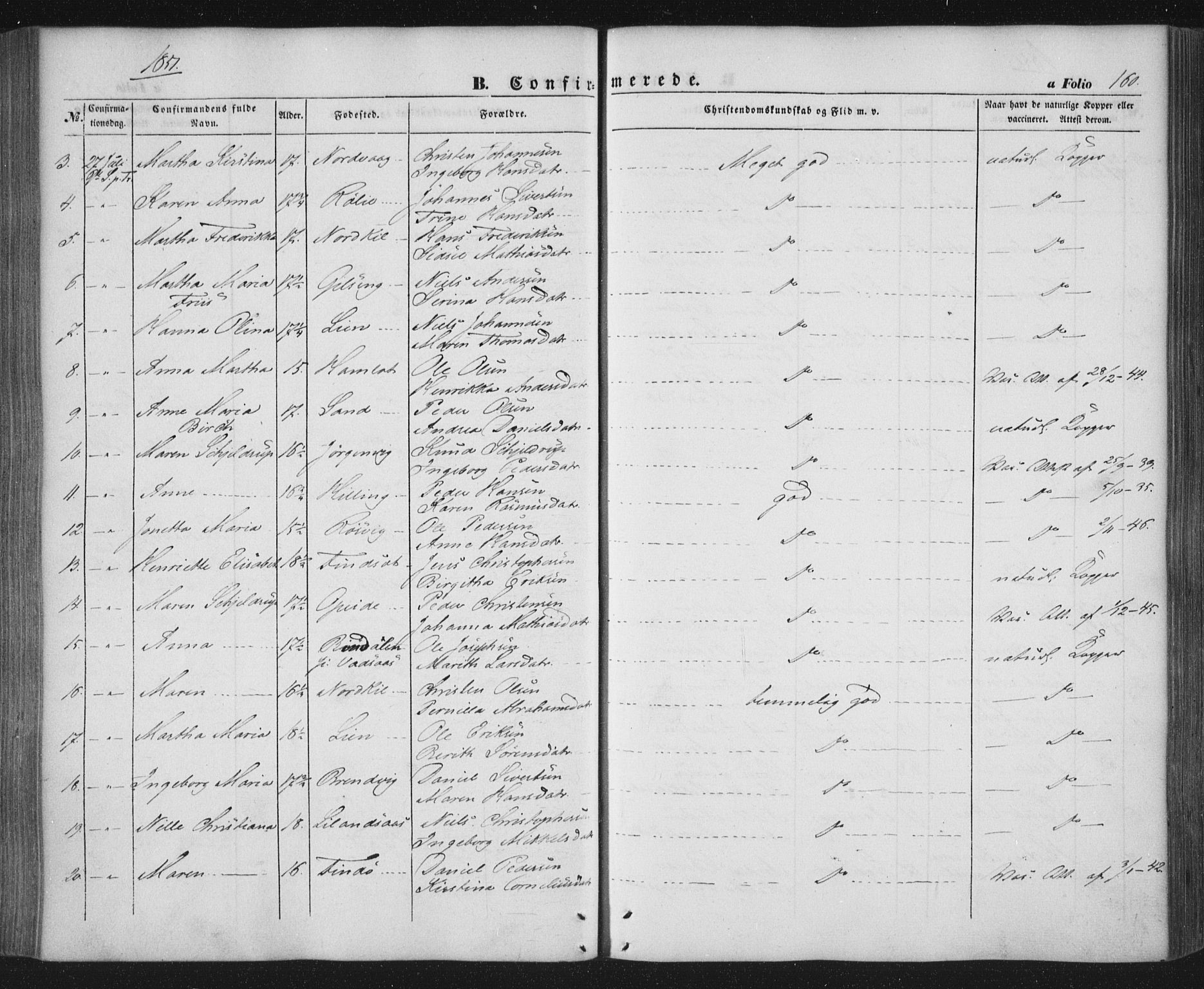 Ministerialprotokoller, klokkerbøker og fødselsregistre - Nordland, AV/SAT-A-1459/859/L0844: Ministerialbok nr. 859A04, 1849-1862, s. 160