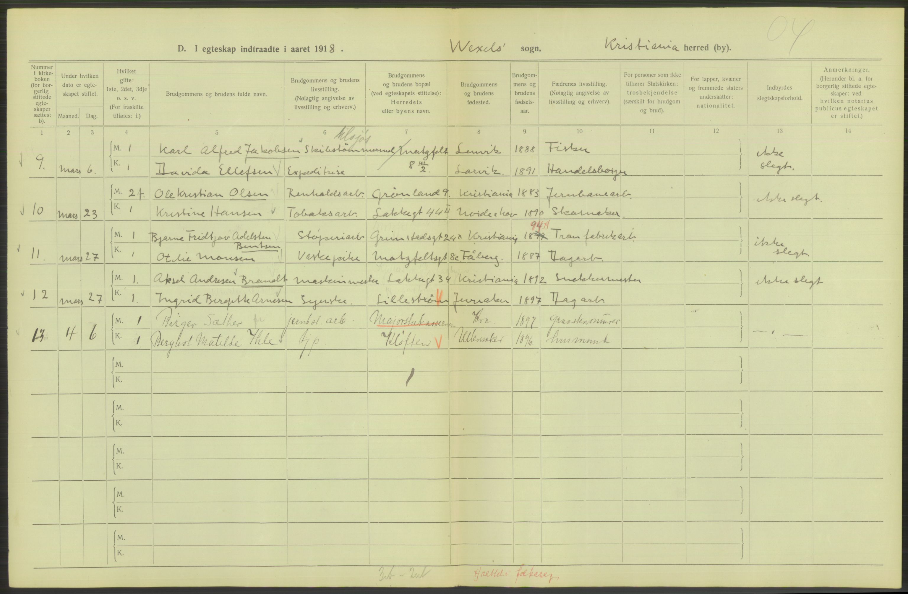 Statistisk sentralbyrå, Sosiodemografiske emner, Befolkning, RA/S-2228/D/Df/Dfb/Dfbh/L0009: Kristiania: Gifte, 1918, s. 826