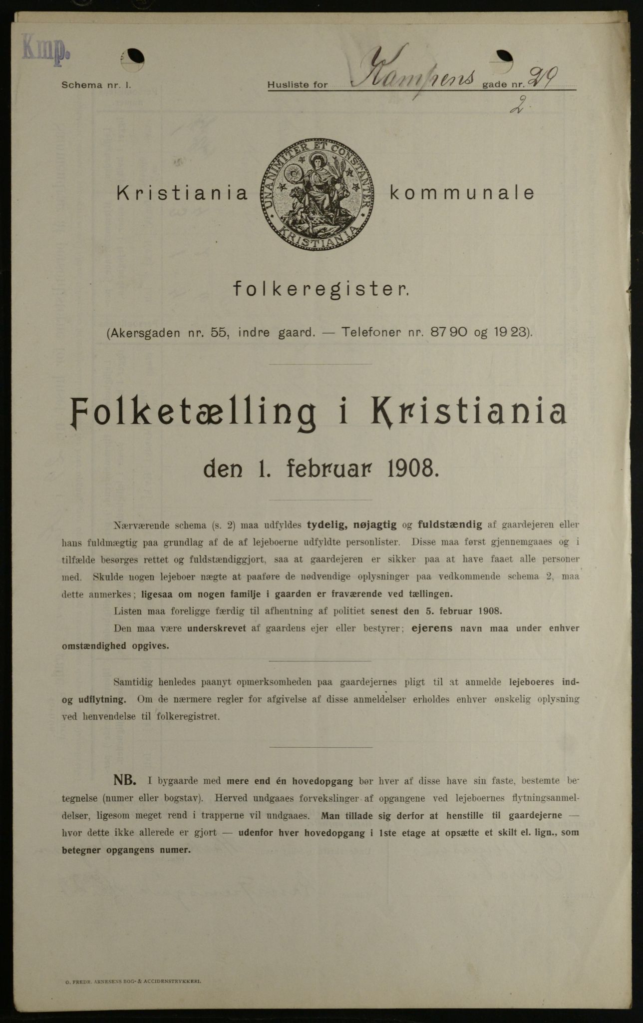 OBA, Kommunal folketelling 1.2.1908 for Kristiania kjøpstad, 1908, s. 42909